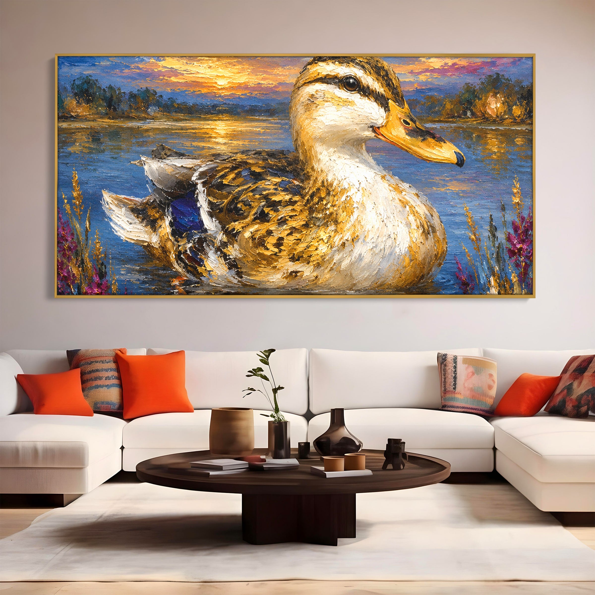 Tablou Canvas Premium LuxCanva® M1611, Rata La Apus, Rata, Apus, Peisaj, Natura, Lac, Living, Culori Vibrante