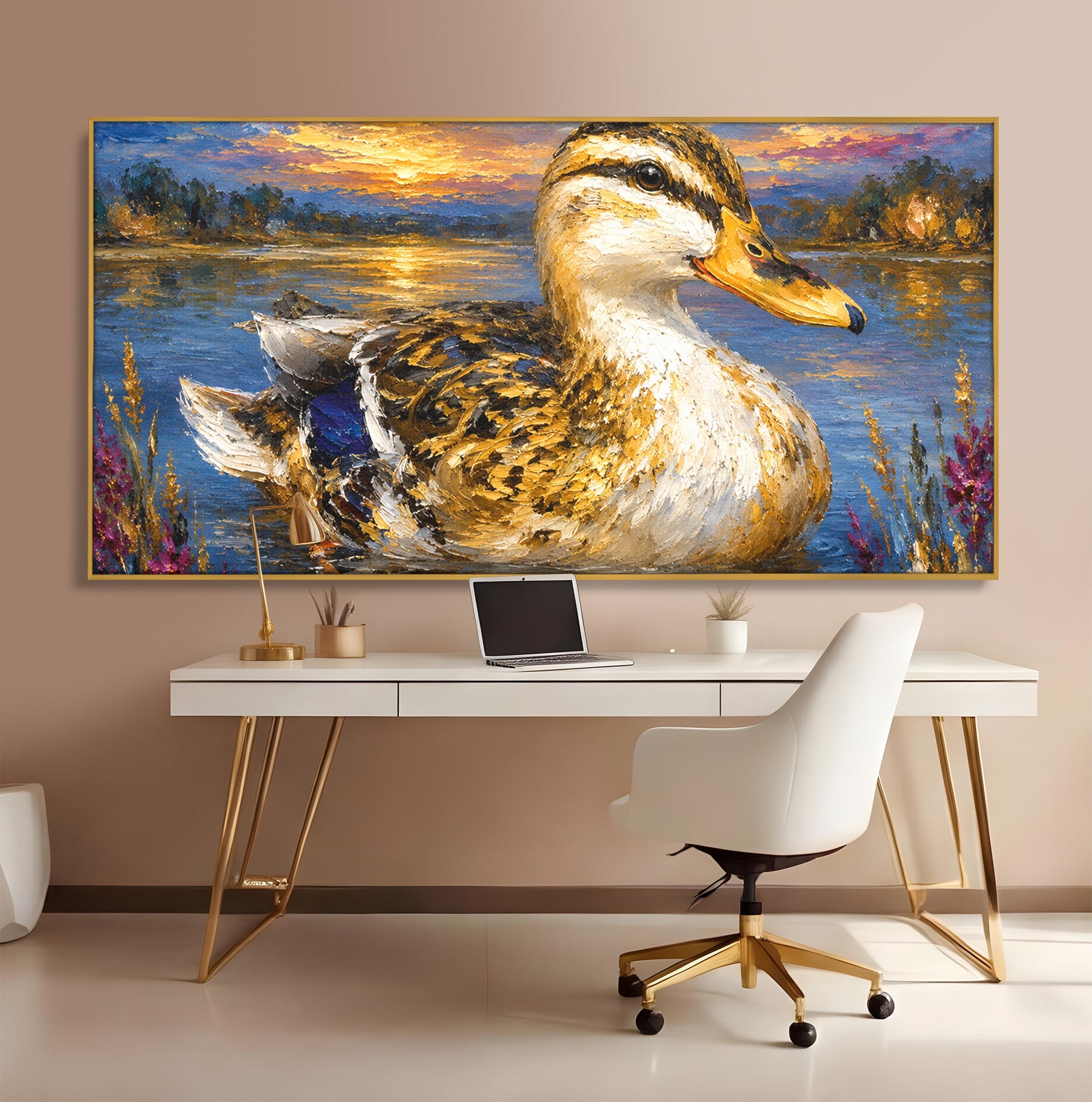 Tablou Canvas Premium LuxCanva® M1611, Rata La Apus, Rata, Apus, Peisaj, Natura, Lac, Living, Culori Vibrante