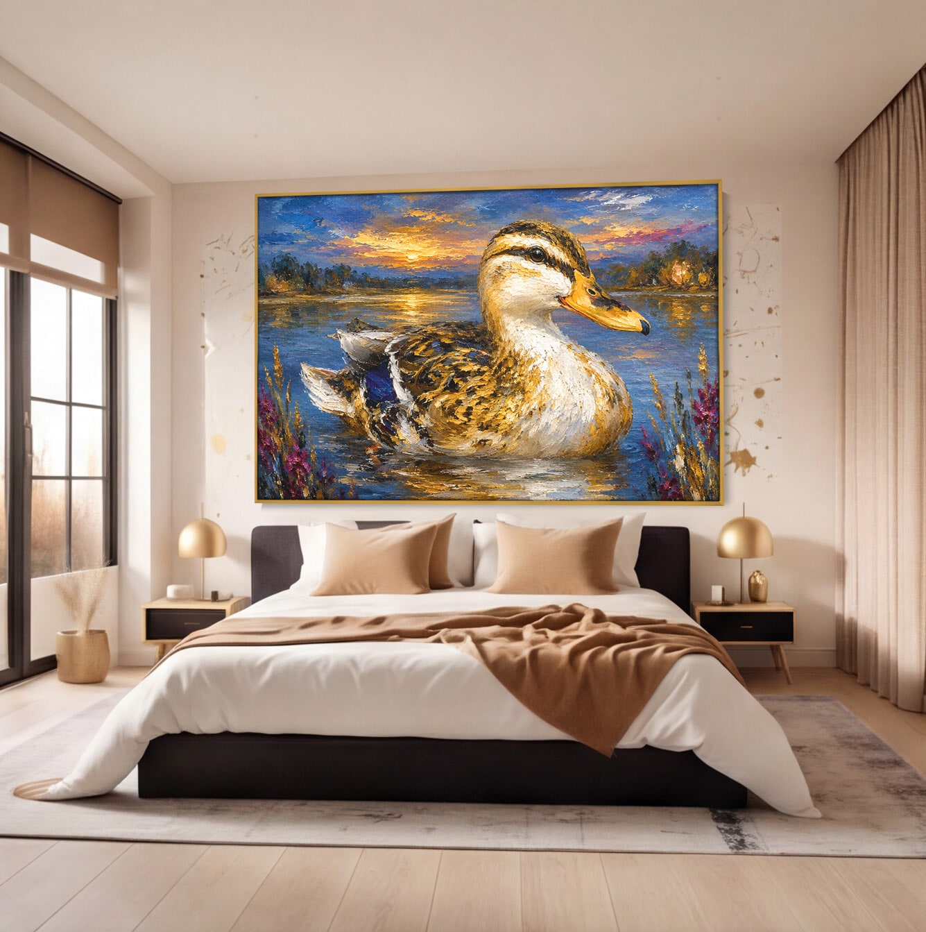 Tablou Canvas Premium LuxCanva® M1611, Rata La Apus, Rata, Apus, Peisaj, Natura, Lac, Living, Culori Vibrante