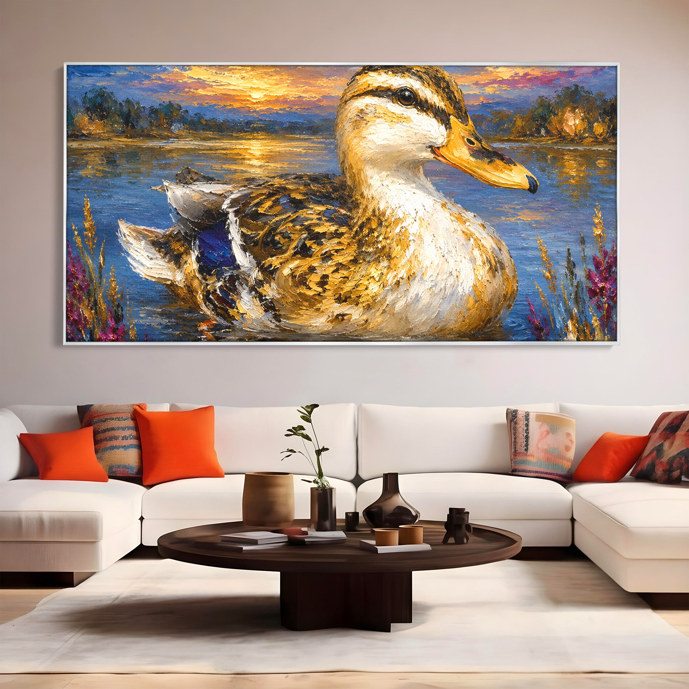Tablou Canvas Premium LuxCanva® M1611, Rata La Apus, Rata, Apus, Peisaj, Natura, Lac, Living, Culori Vibrante