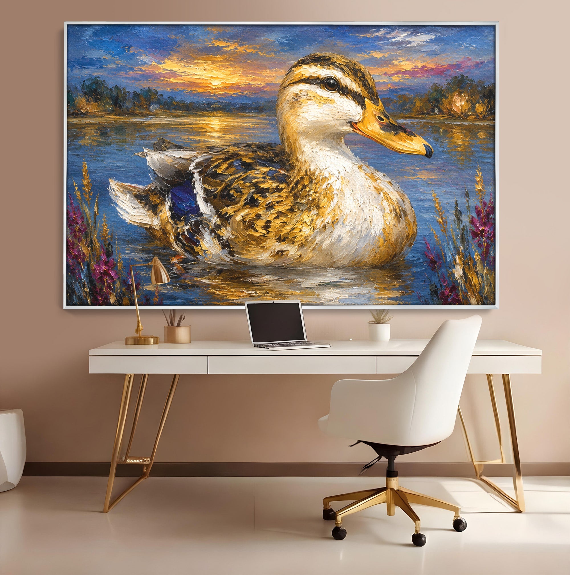 Tablou Canvas Premium LuxCanva® M1611, Rata La Apus, Rata, Apus, Peisaj, Natura, Lac, Living, Culori Vibrante