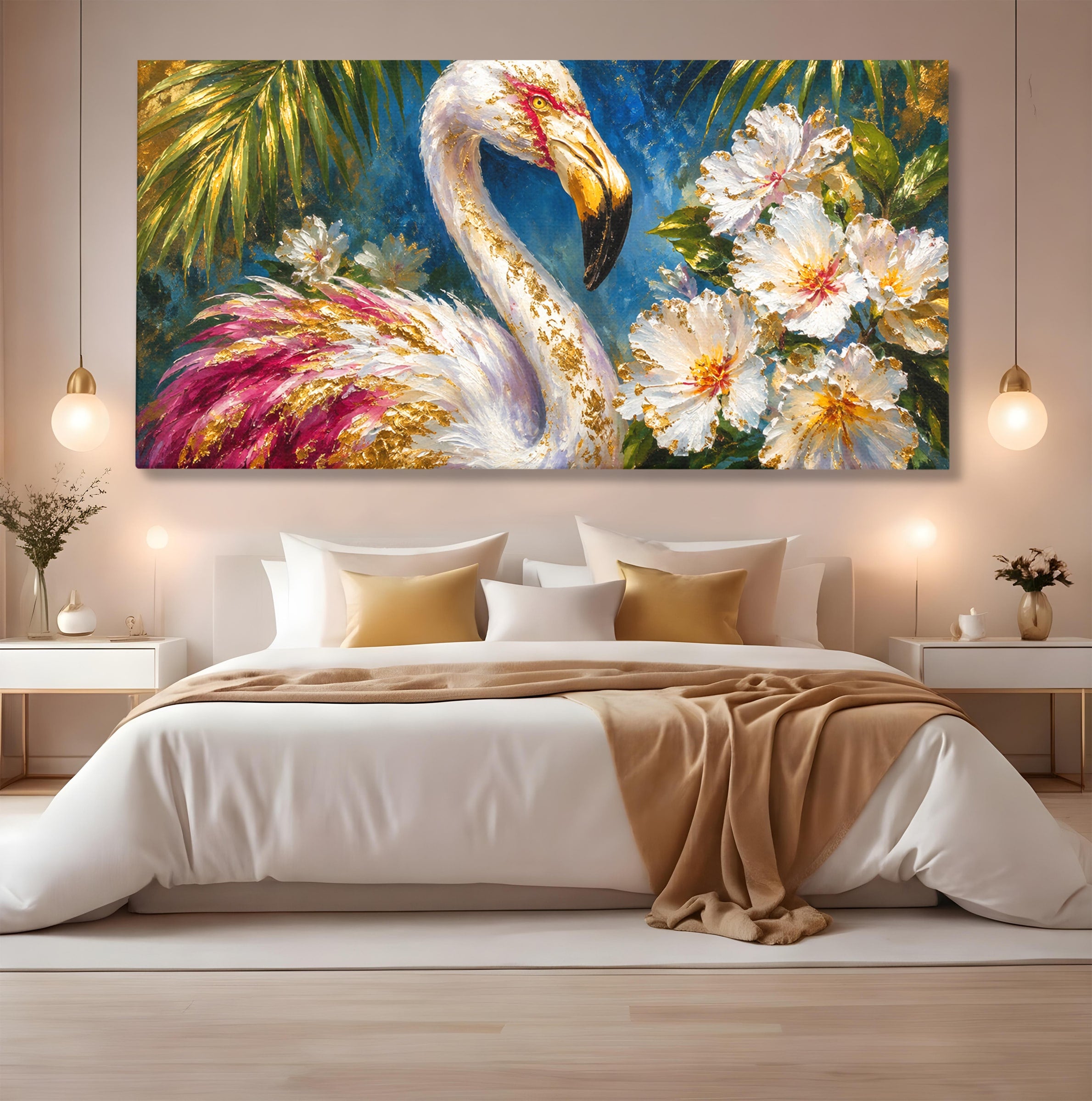 Tablou Canvas Premium LuxCanva® M1613, Flamingo Exotic, Flamingo, Flori, Exotic, Natura, Living, Culori Vibrante