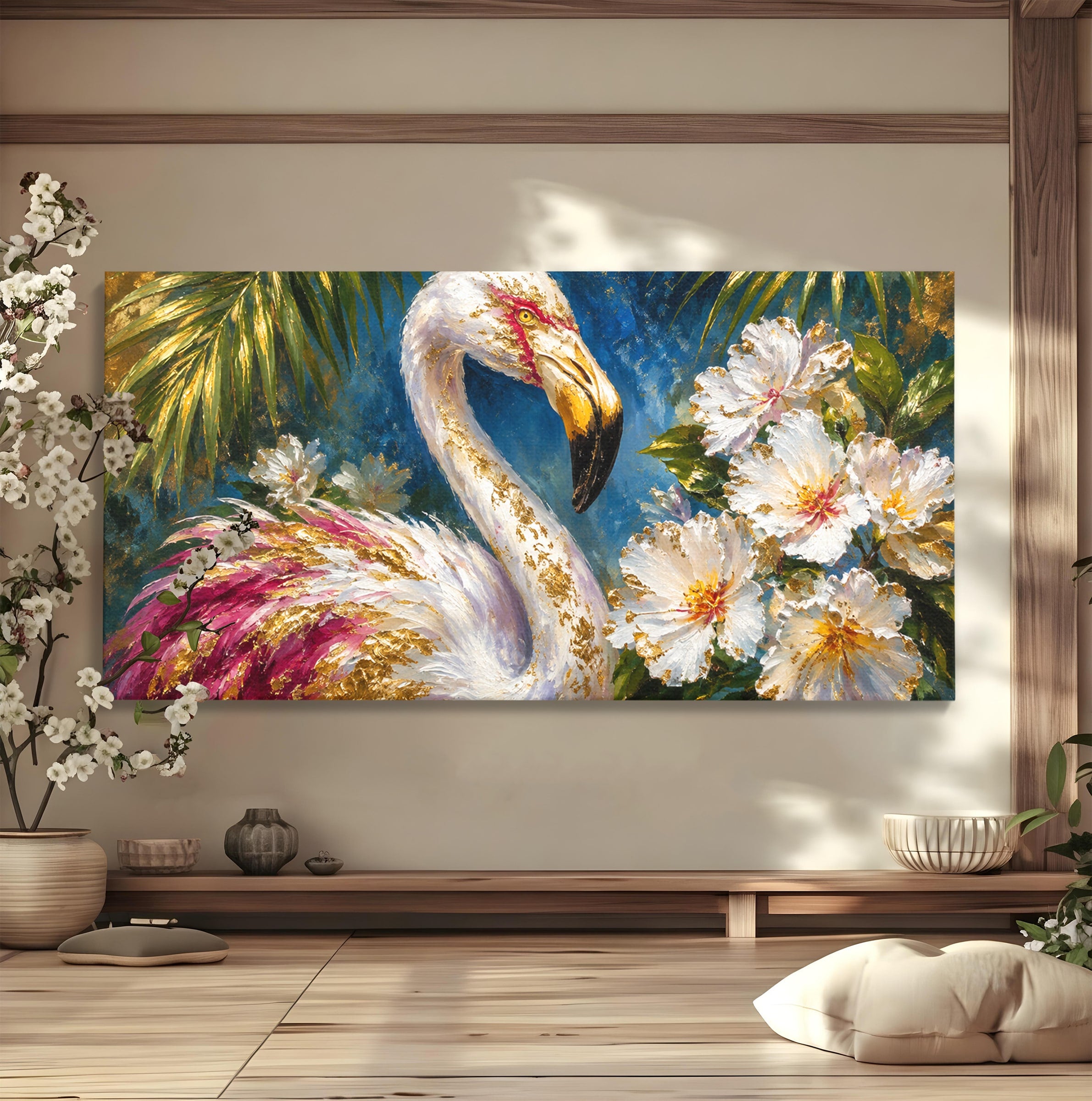 Tablou Canvas Premium LuxCanva® M1613, Flamingo Exotic, Flamingo, Flori, Exotic, Natura, Living, Culori Vibrante