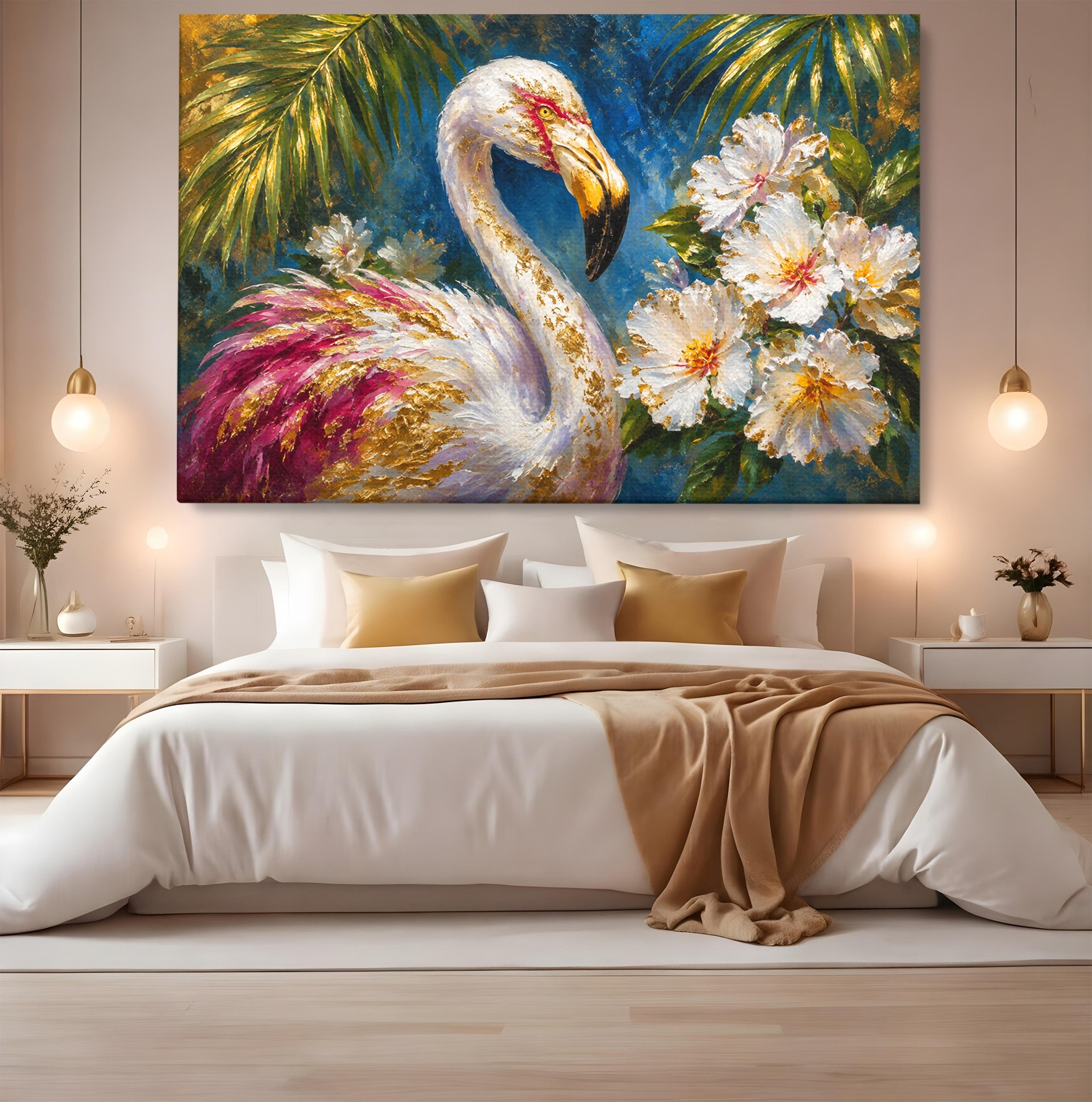 Tablou Canvas Premium LuxCanva® M1613, Flamingo Exotic, Flamingo, Flori, Exotic, Natura, Living, Culori Vibrante