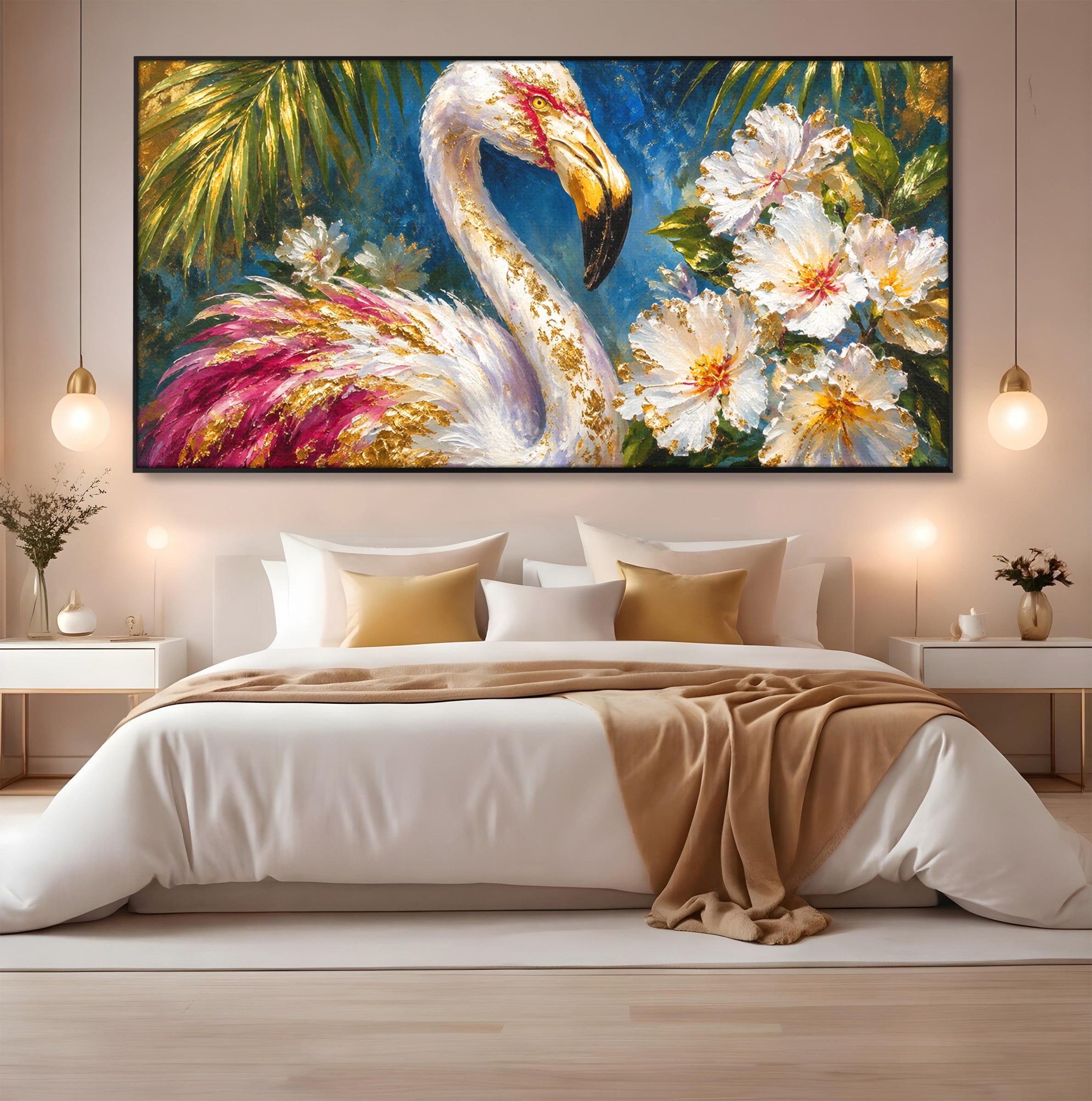 Tablou Canvas Premium LuxCanva® M1613, Flamingo Exotic, Flamingo, Flori, Exotic, Natura, Living, Culori Vibrante