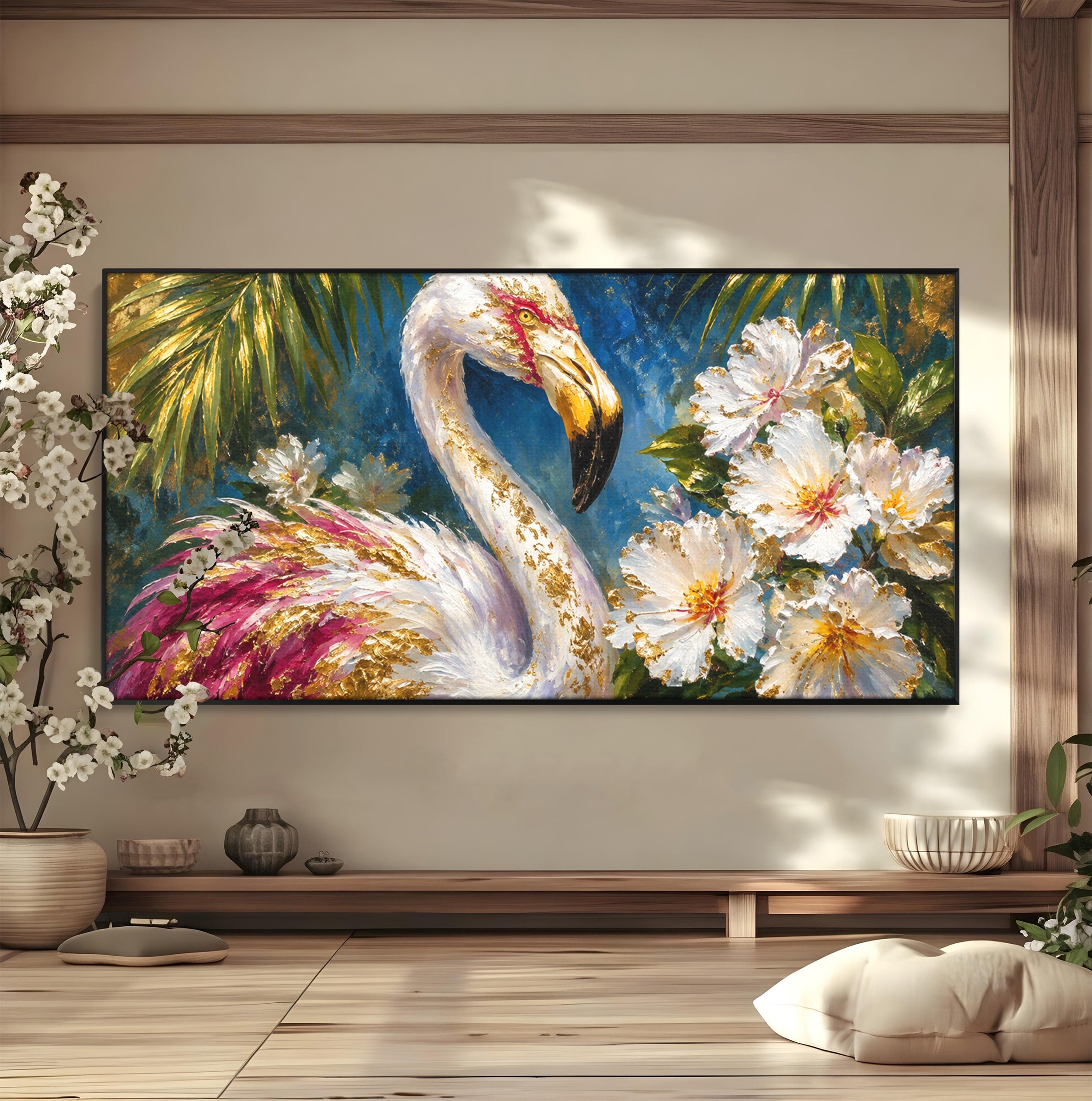 Tablou Canvas Premium LuxCanva® M1613, Flamingo Exotic, Flamingo, Flori, Exotic, Natura, Living, Culori Vibrante