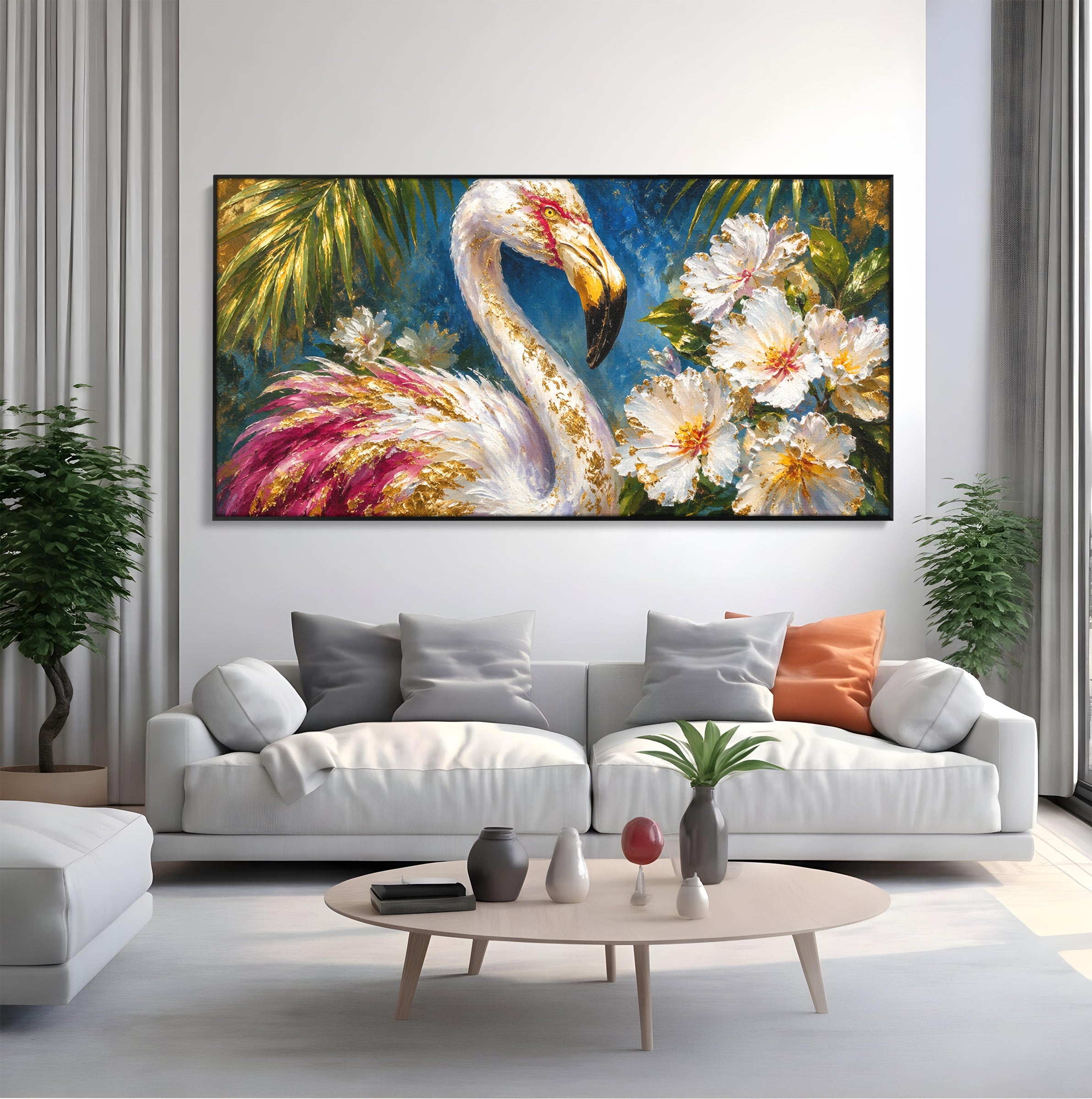 Tablou Canvas Premium LuxCanva® M1613, Flamingo Exotic, Flamingo, Flori, Exotic, Natura, Living, Culori Vibrante