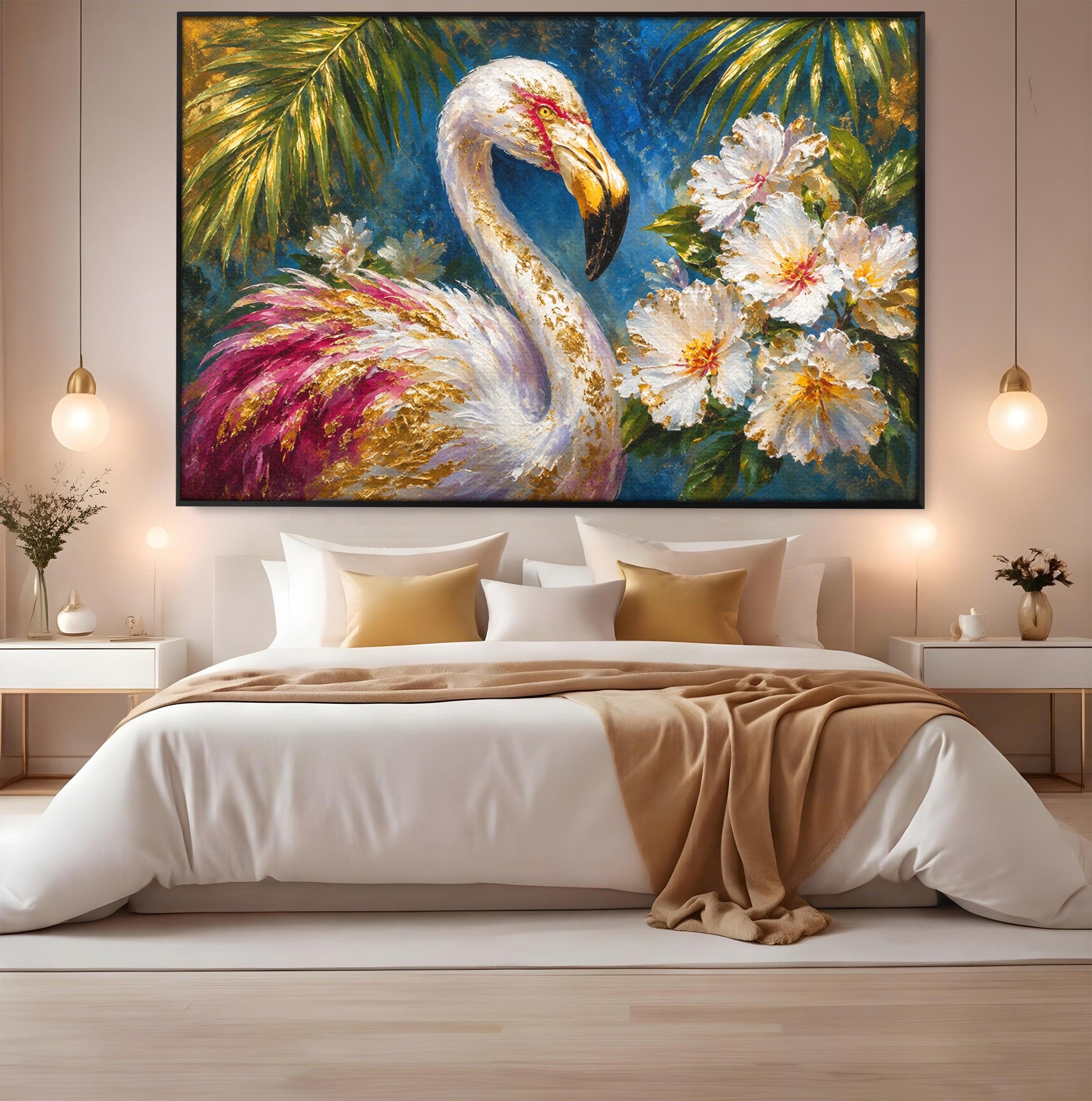 Tablou Canvas Premium LuxCanva® M1613, Flamingo Exotic, Flamingo, Flori, Exotic, Natura, Living, Culori Vibrante