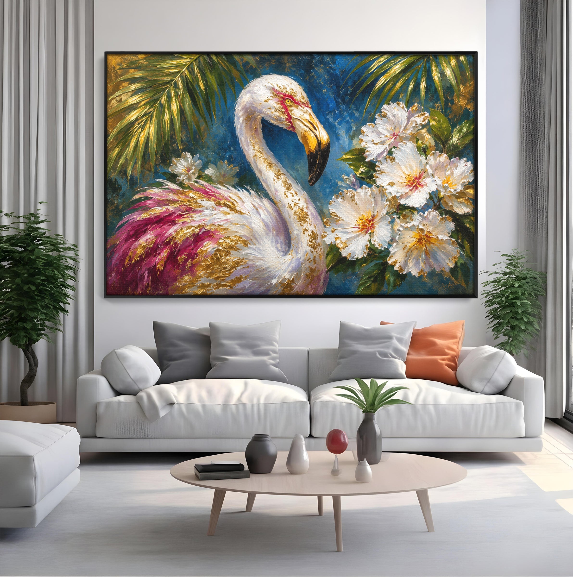 Tablou Canvas Premium LuxCanva® M1613, Flamingo Exotic, Flamingo, Flori, Exotic, Natura, Living, Culori Vibrante