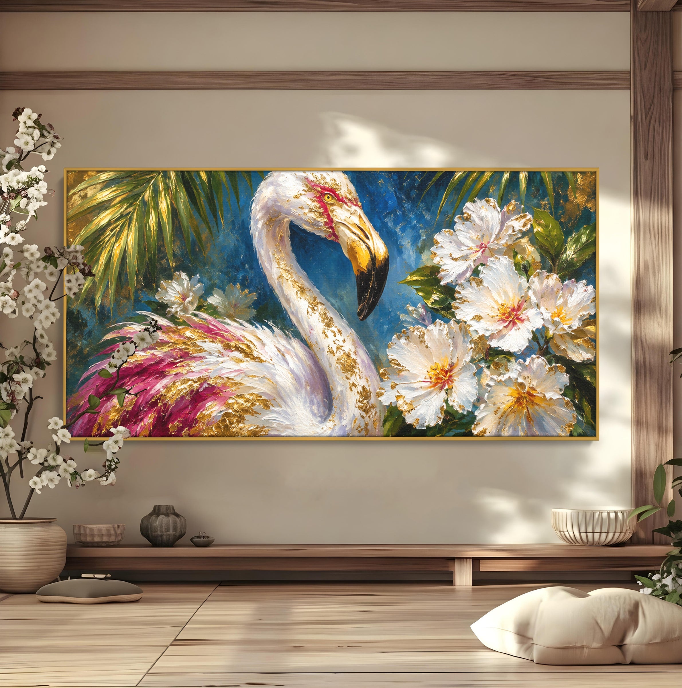 Tablou Canvas Premium LuxCanva® M1613, Flamingo Exotic, Flamingo, Flori, Exotic, Natura, Living, Culori Vibrante