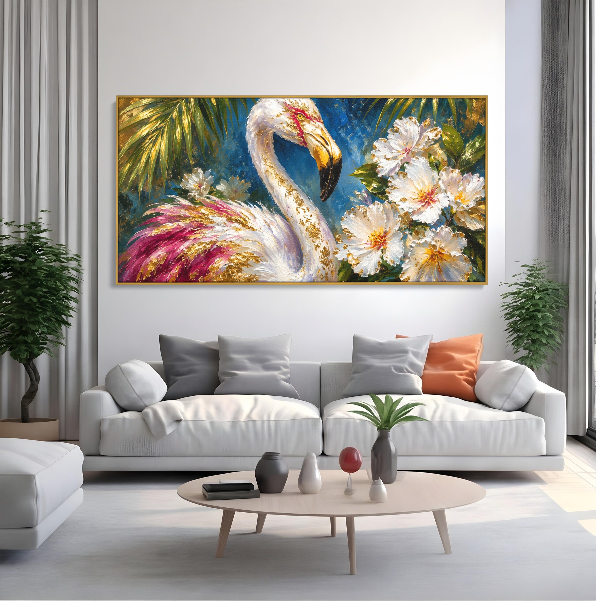 Tablou Canvas Premium LuxCanva® M1613, Flamingo Exotic, Flamingo, Flori, Exotic, Natura, Living, Culori Vibrante