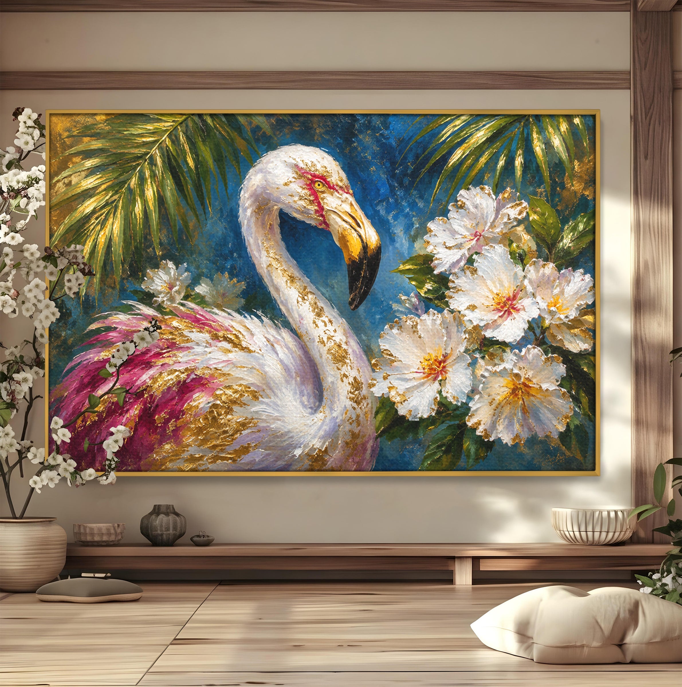 Tablou Canvas Premium LuxCanva® M1613, Flamingo Exotic, Flamingo, Flori, Exotic, Natura, Living, Culori Vibrante