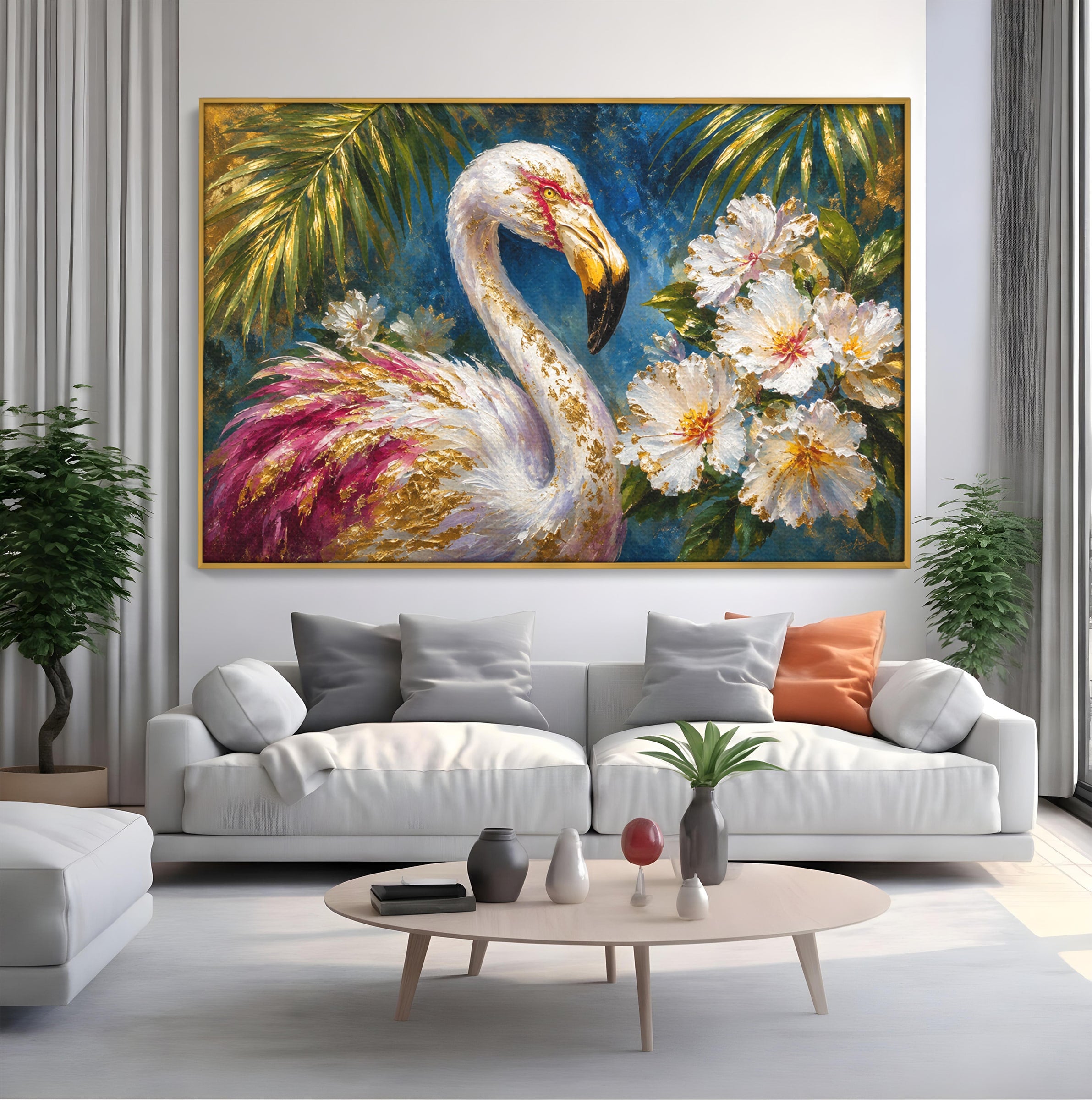 Tablou Canvas Premium LuxCanva® M1613, Flamingo Exotic, Flamingo, Flori, Exotic, Natura, Living, Culori Vibrante