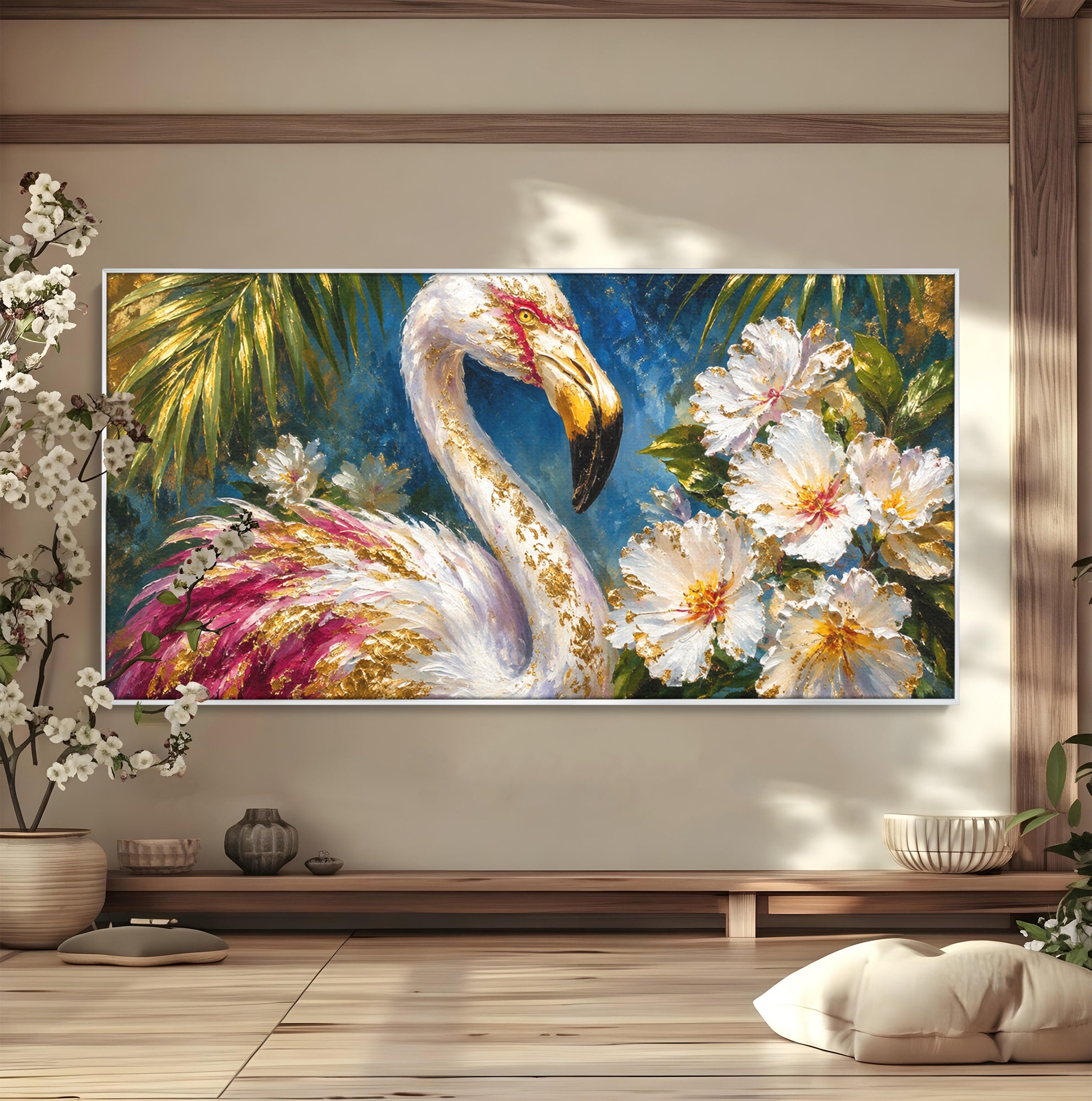 Tablou Canvas Premium LuxCanva® M1613, Flamingo Exotic, Flamingo, Flori, Exotic, Natura, Living, Culori Vibrante