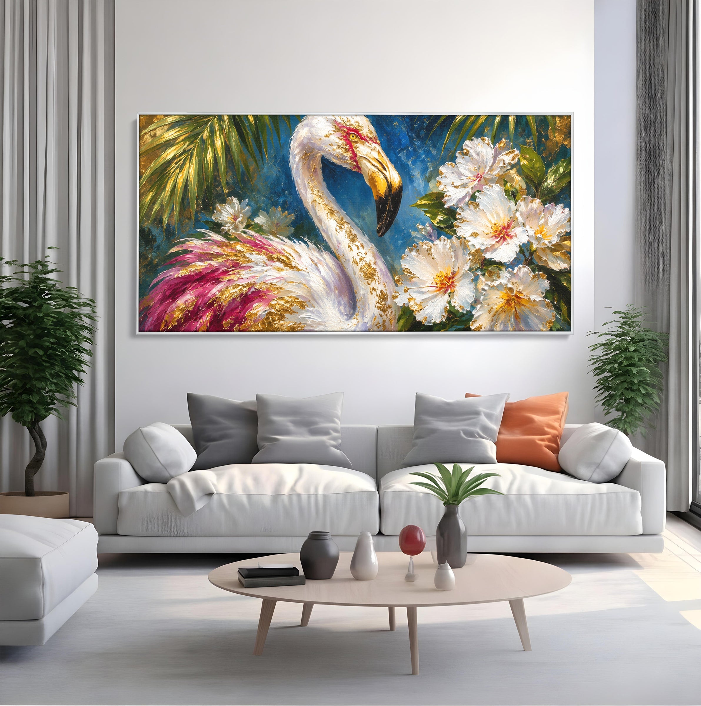 Tablou Canvas Premium LuxCanva® M1613, Flamingo Exotic, Flamingo, Flori, Exotic, Natura, Living, Culori Vibrante
