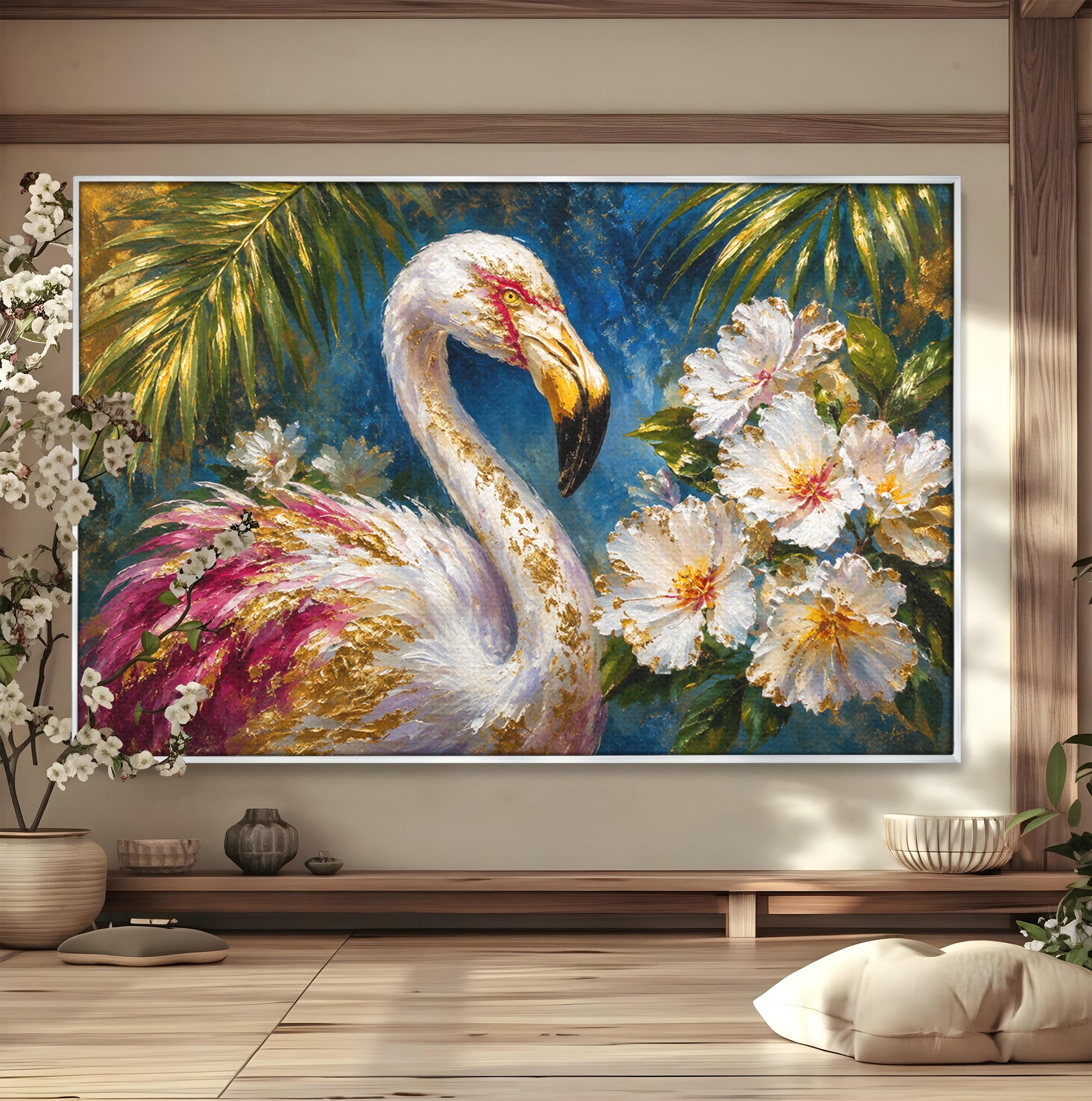 Tablou Canvas Premium LuxCanva® M1613, Flamingo Exotic, Flamingo, Flori, Exotic, Natura, Living, Culori Vibrante