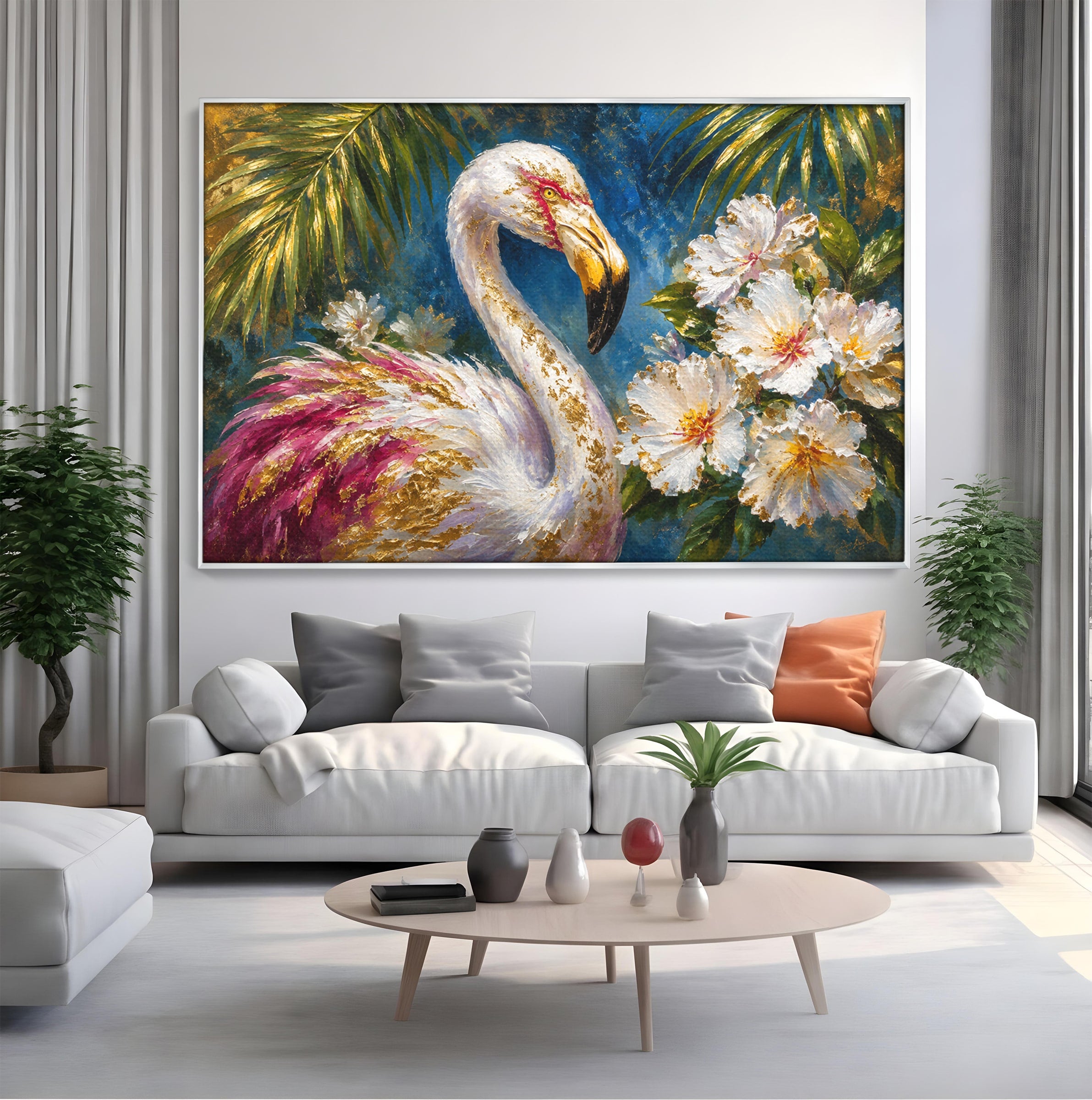 Tablou Canvas Premium LuxCanva® M1613, Flamingo Exotic, Flamingo, Flori, Exotic, Natura, Living, Culori Vibrante