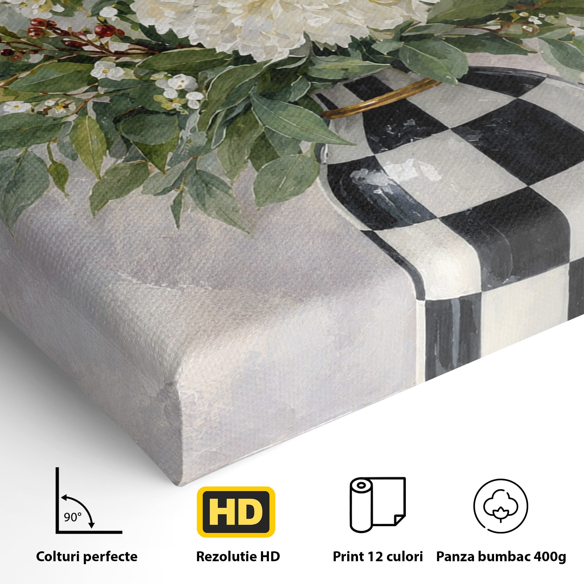 Tablou Canvas Premium LuxCanva® M1614, Vas Cu Flori Si Pasare, Flori, Pasare, Vas, Natura, Living, Dormitor, Culori Vibrante