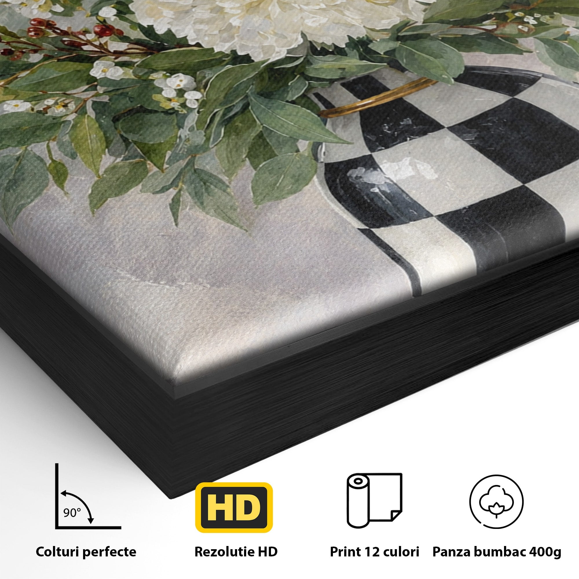 Tablou Canvas Premium LuxCanva® M1614, Vas Cu Flori Si Pasare, Flori, Pasare, Vas, Natura, Living, Dormitor, Culori Vibrante