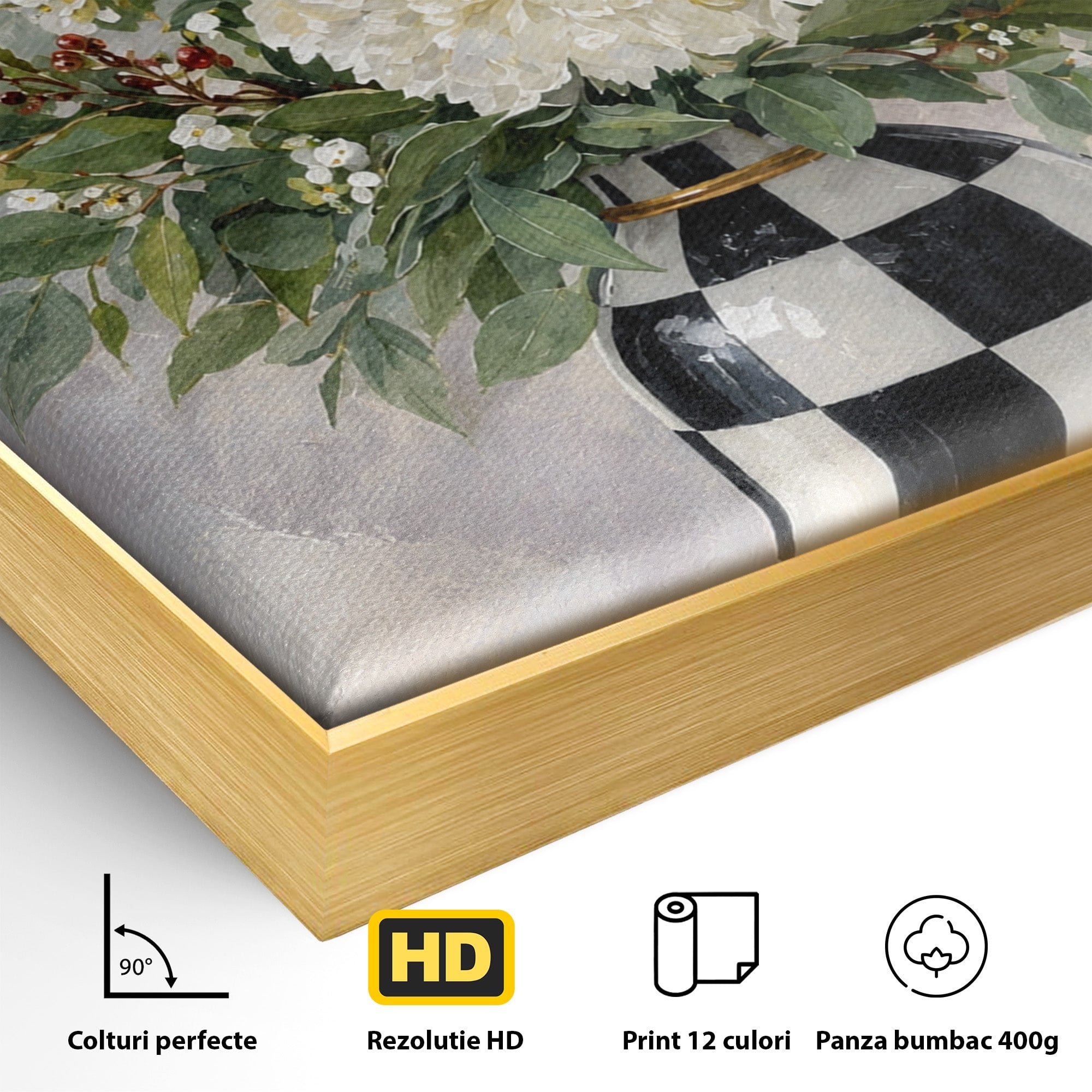 Tablou Canvas Premium LuxCanva® M1614, Vas Cu Flori Si Pasare, Flori, Pasare, Vas, Natura, Living, Dormitor, Culori Vibrante