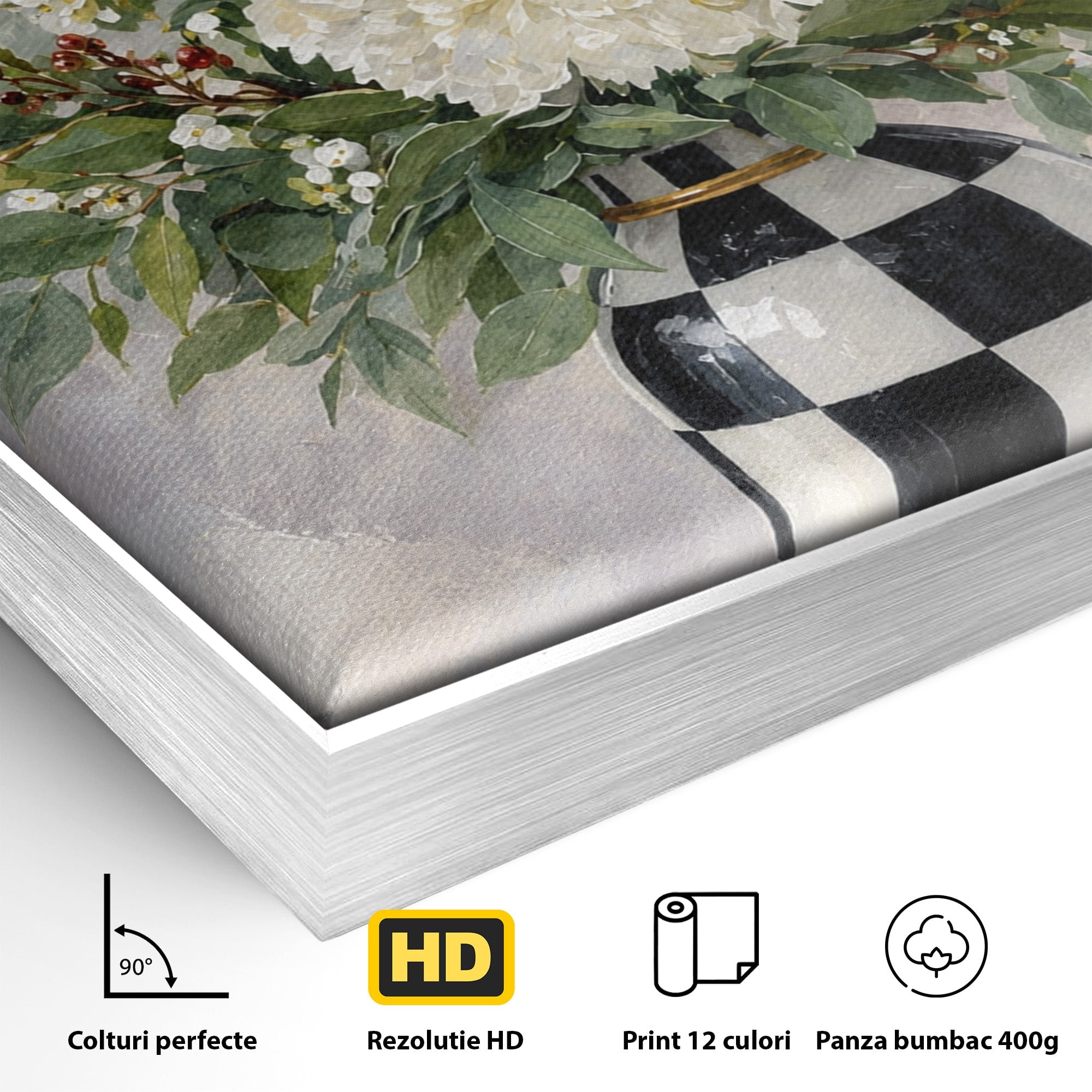 Tablou Canvas Premium LuxCanva® M1614, Vas Cu Flori Si Pasare, Flori, Pasare, Vas, Natura, Living, Dormitor, Culori Vibrante