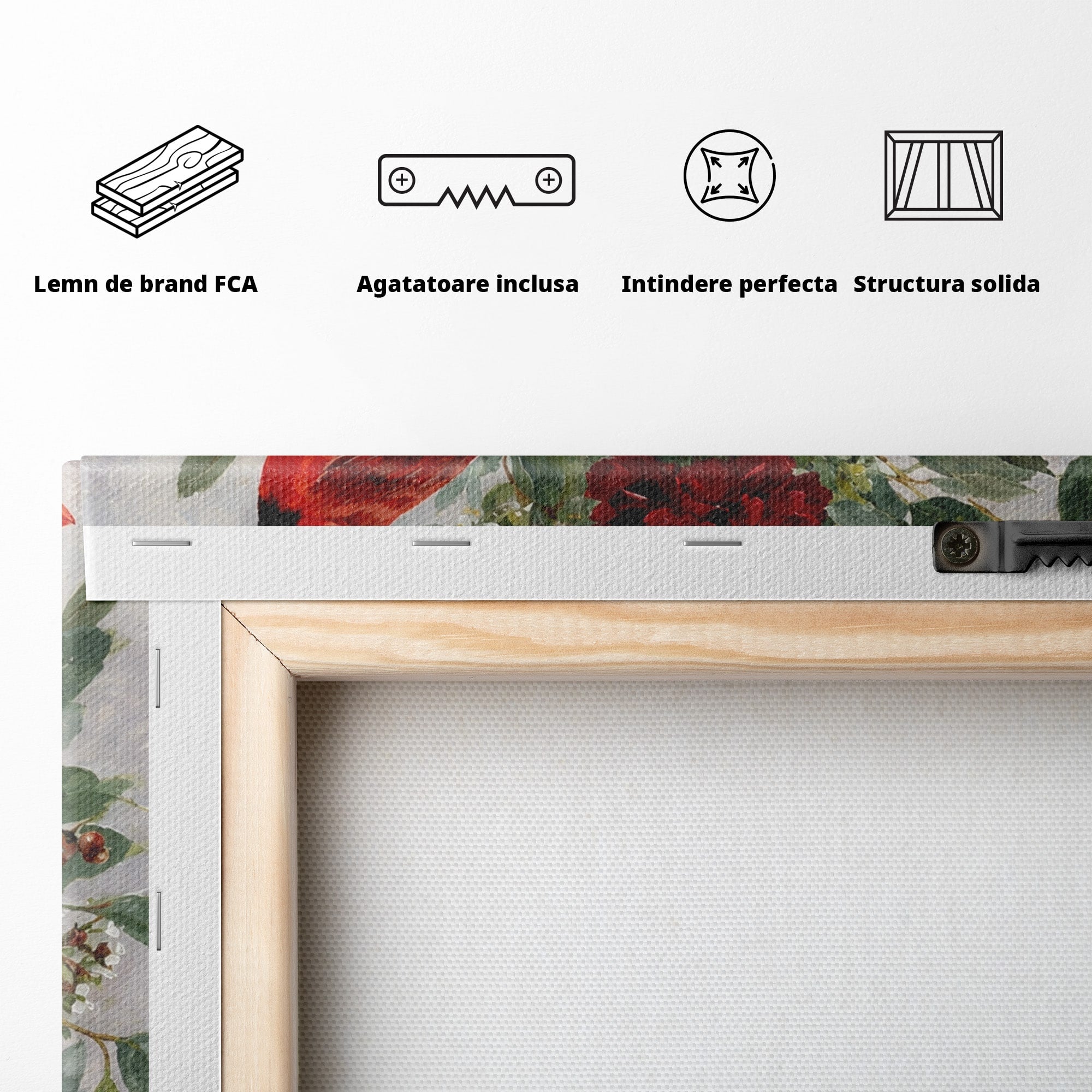 Tablou Canvas Premium LuxCanva® M1614, Vas Cu Flori Si Pasare, Flori, Pasare, Vas, Natura, Living, Dormitor, Culori Vibrante