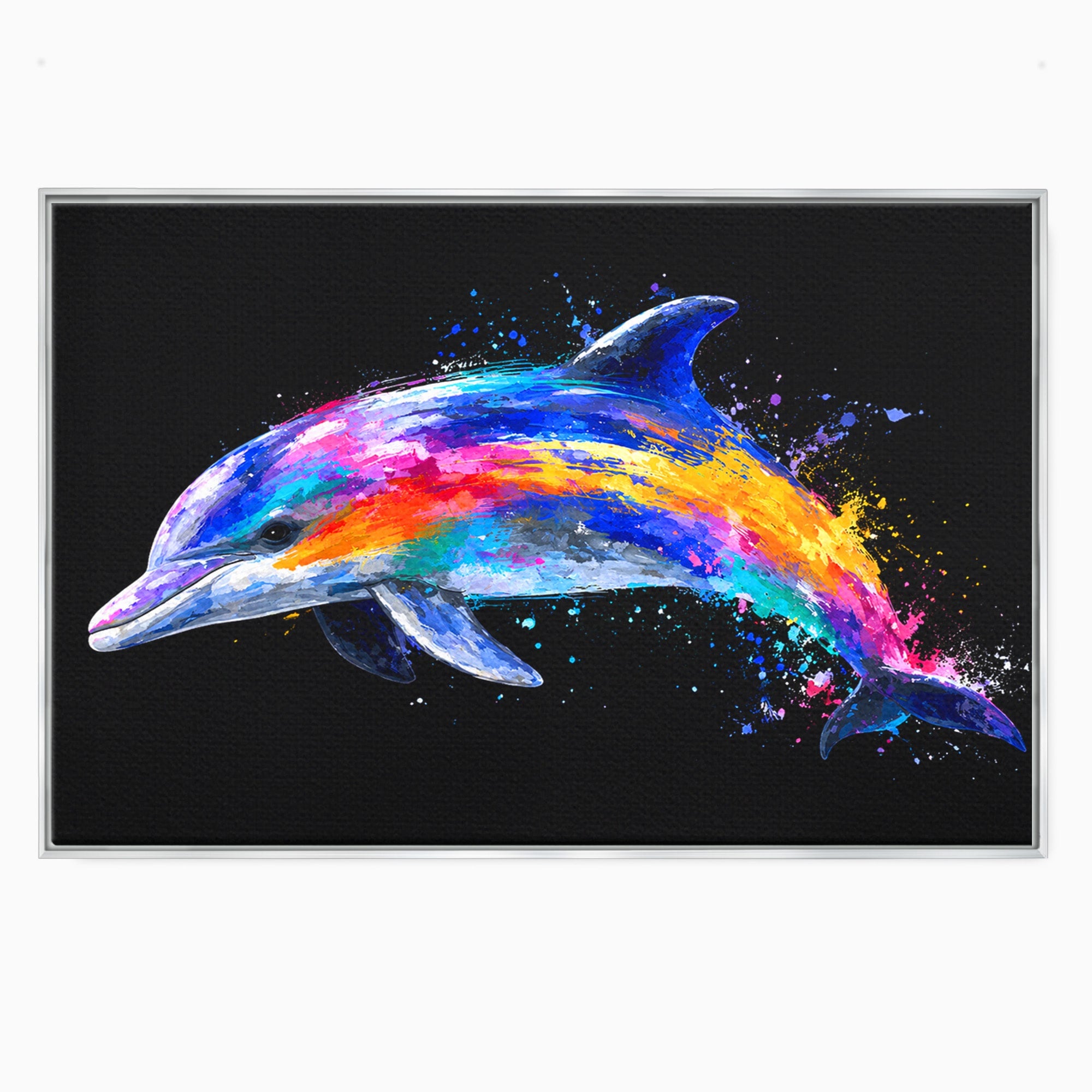Tablou Canvas Premium LuxCanva® M1616, Delfinul Curcubeu, Delfin, Curcubeu, Ocean, Arta Abstracta, Living, Culori Vibrante