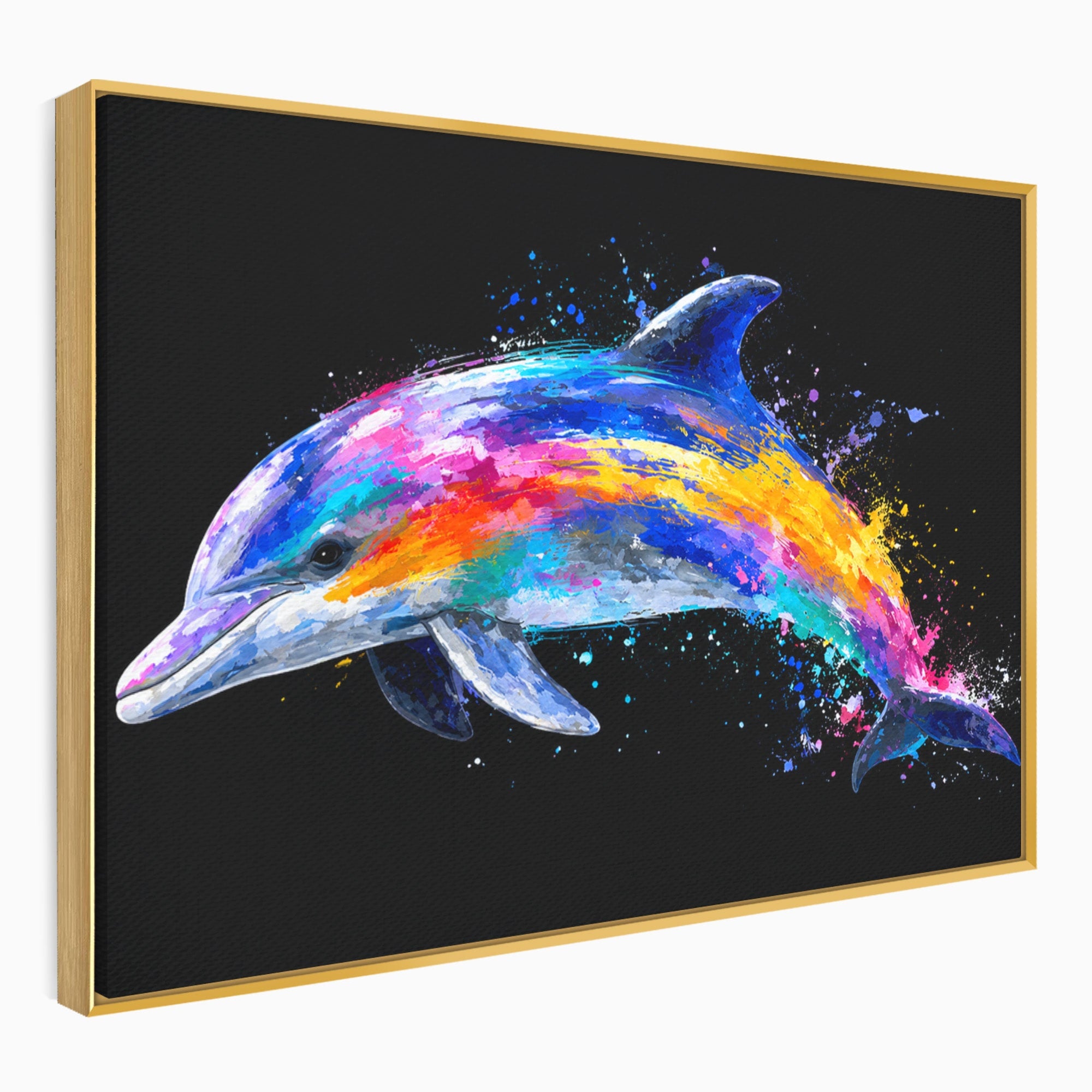 Tablou Canvas Premium LuxCanva® M1616, Delfinul Curcubeu, Delfin, Curcubeu, Ocean, Arta Abstracta, Living, Culori Vibrante