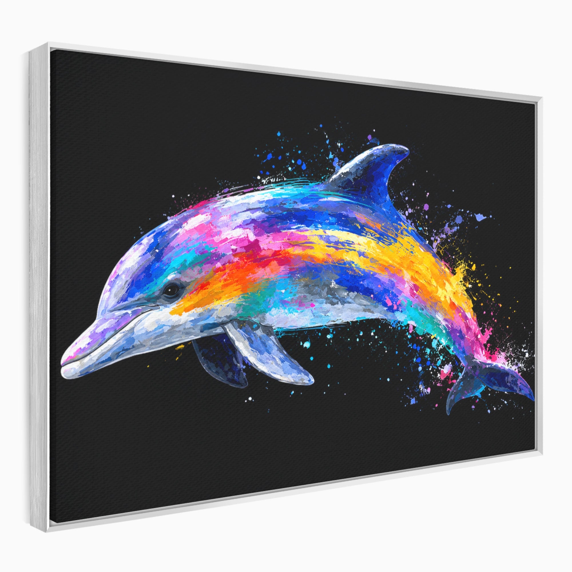 Tablou Canvas Premium LuxCanva® M1616, Delfinul Curcubeu, Delfin, Curcubeu, Ocean, Arta Abstracta, Living, Culori Vibrante