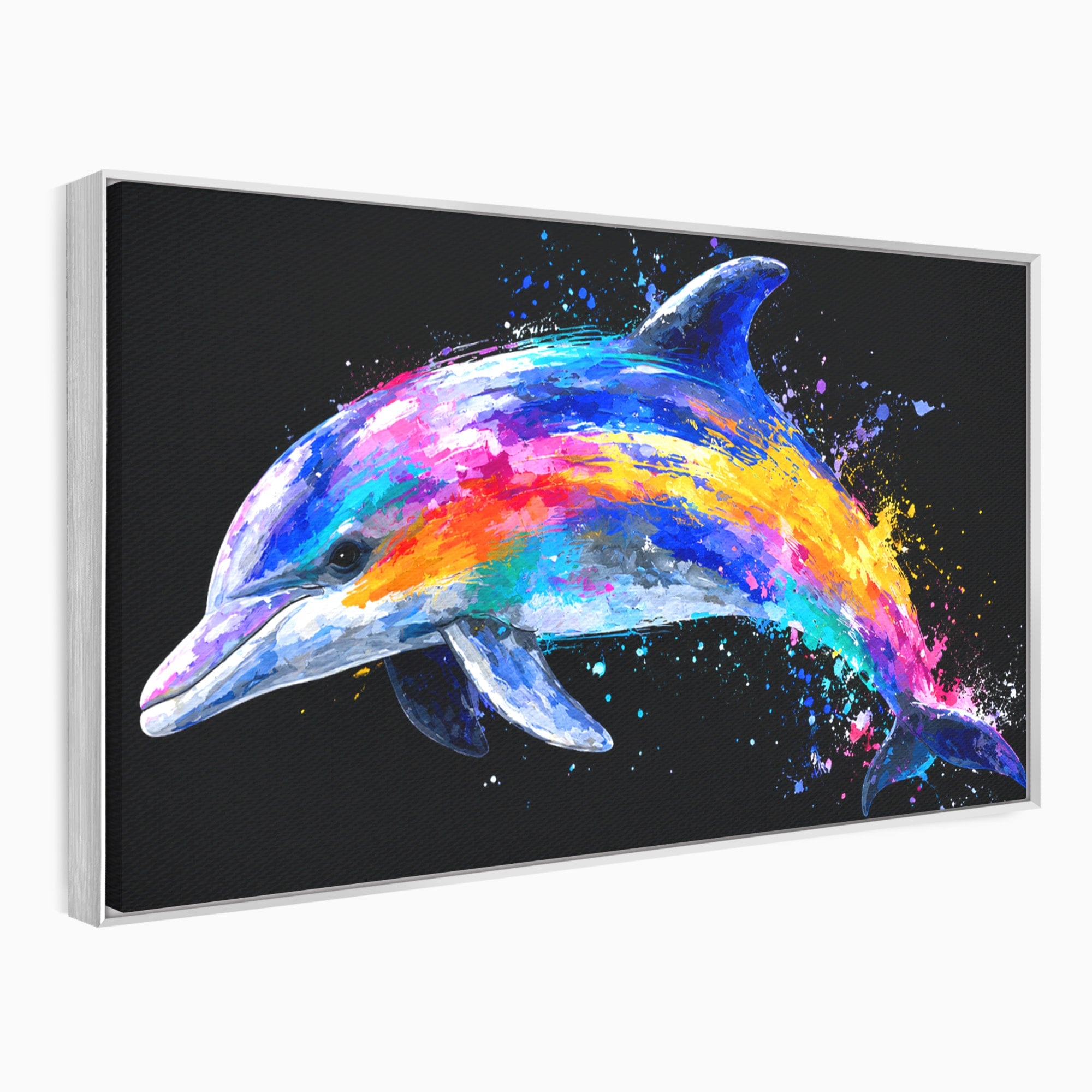 Tablou Canvas Premium LuxCanva® M1616, Delfinul Curcubeu, Delfin, Curcubeu, Ocean, Arta Abstracta, Living, Culori Vibrante