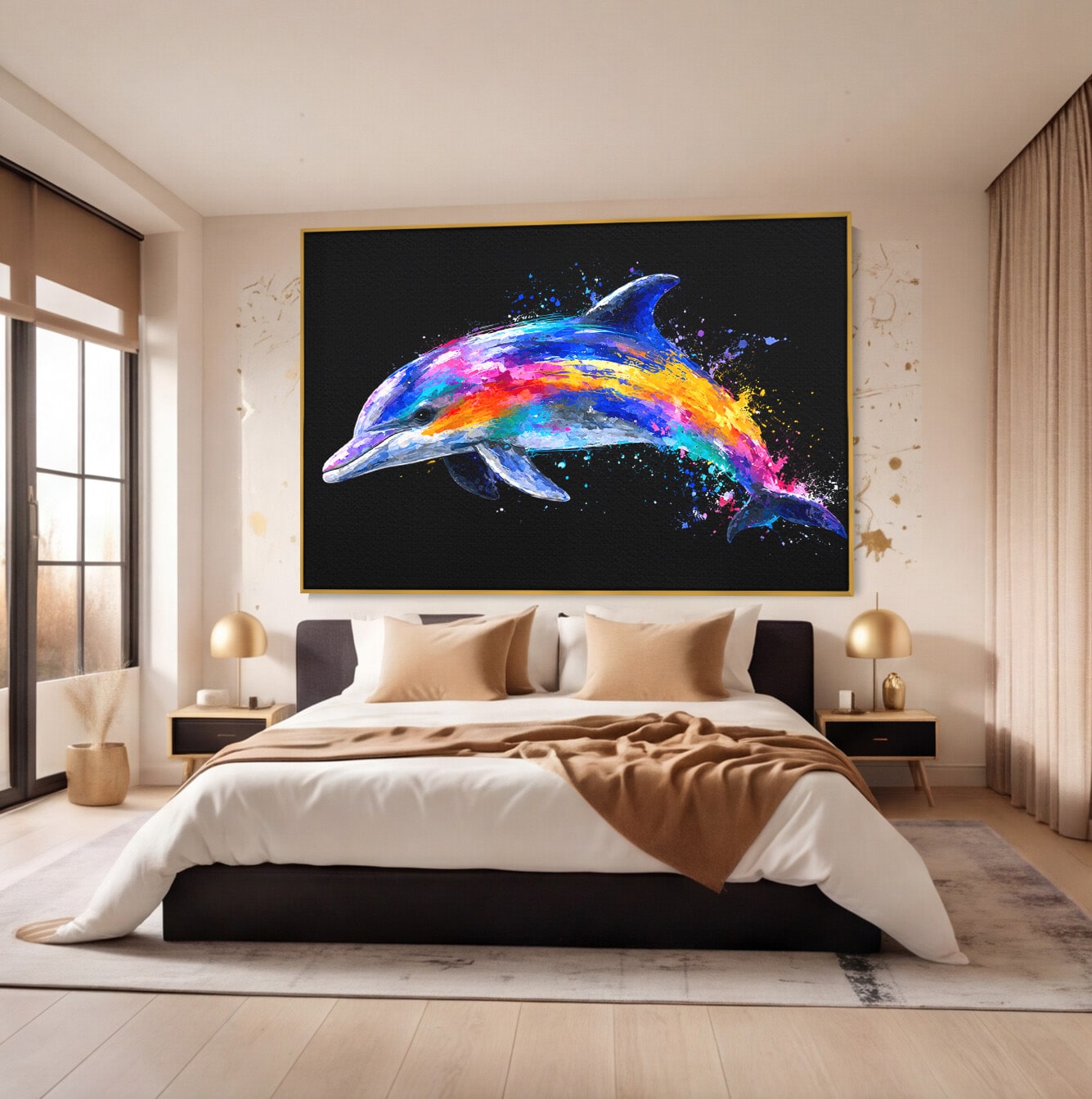 Tablou Canvas Premium LuxCanva® M1616, Delfinul Curcubeu, Delfin, Curcubeu, Ocean, Arta Abstracta, Living, Culori Vibrante