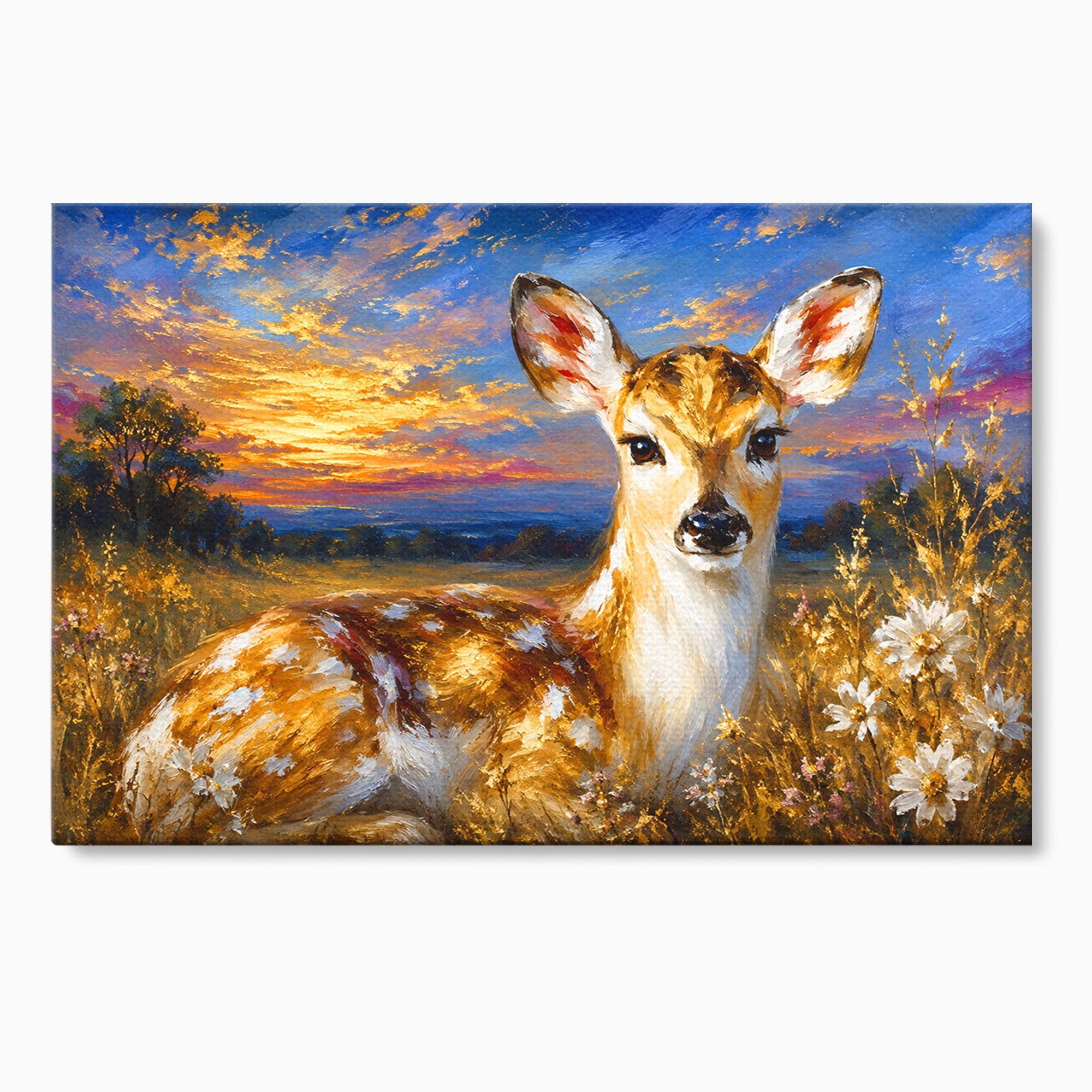 Tablou Canvas Premium LuxCanva® M1617, Caprioara La Apus, Caprioara, Apus, Natura, Peisaj, Living, Dormitor, Culori Vibrante