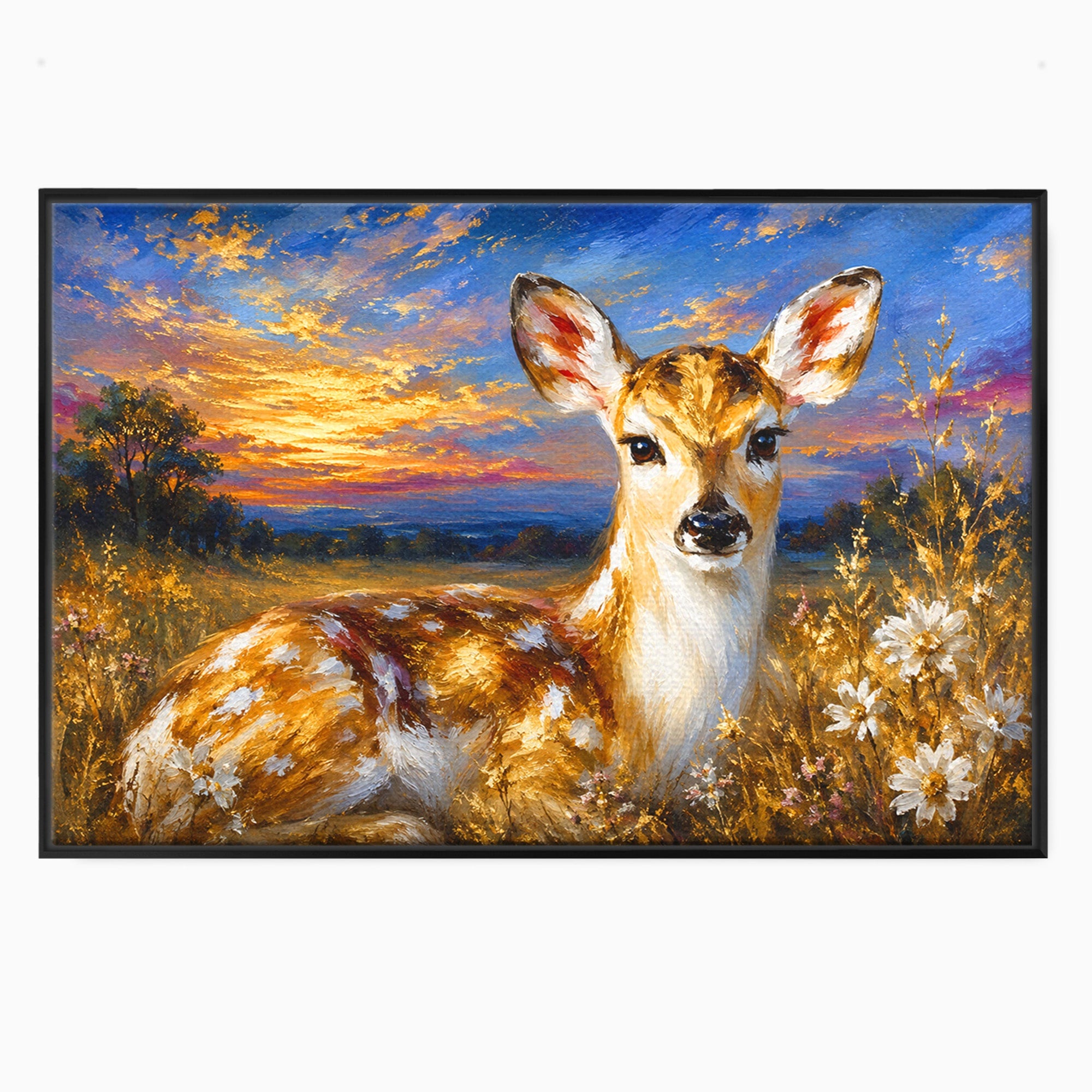 Tablou Canvas Premium LuxCanva® M1617, Caprioara La Apus, Caprioara, Apus, Natura, Peisaj, Living, Dormitor, Culori Vibrante