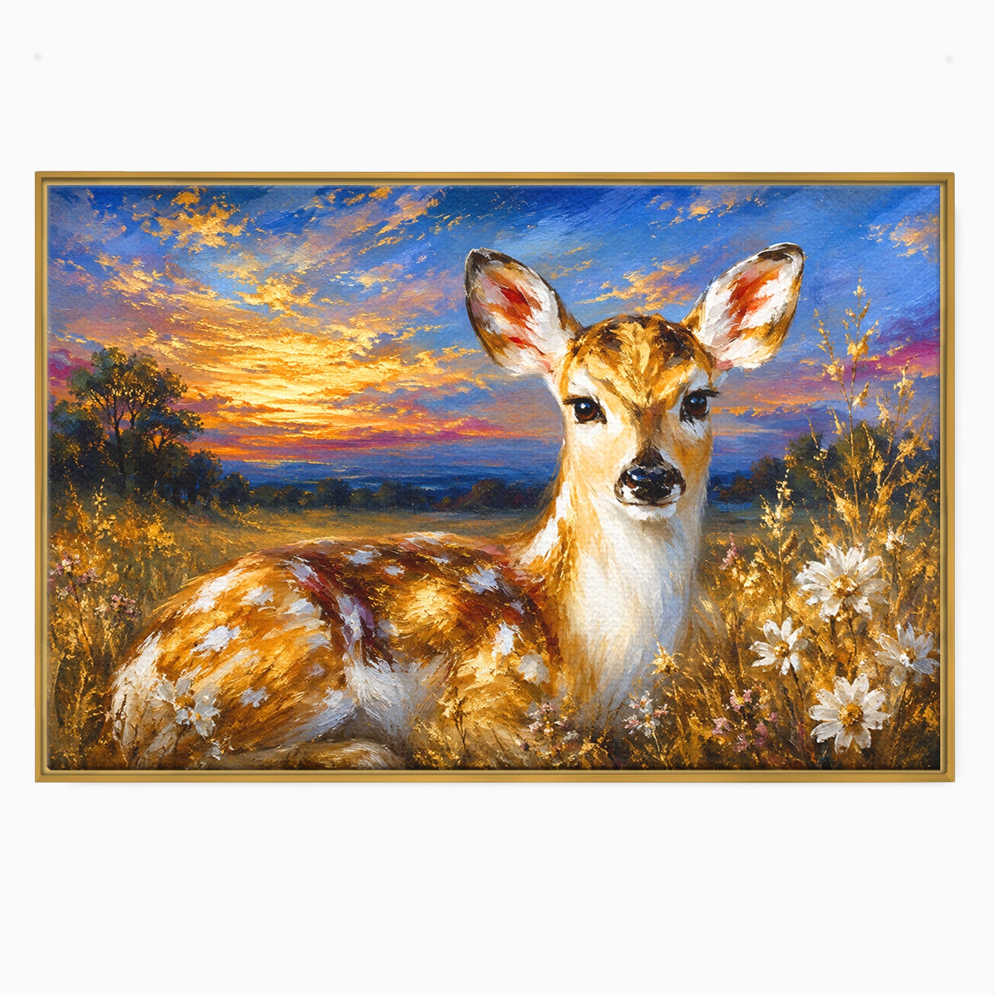 Tablou Canvas Premium LuxCanva® M1617, Caprioara La Apus, Caprioara, Apus, Natura, Peisaj, Living, Dormitor, Culori Vibrante