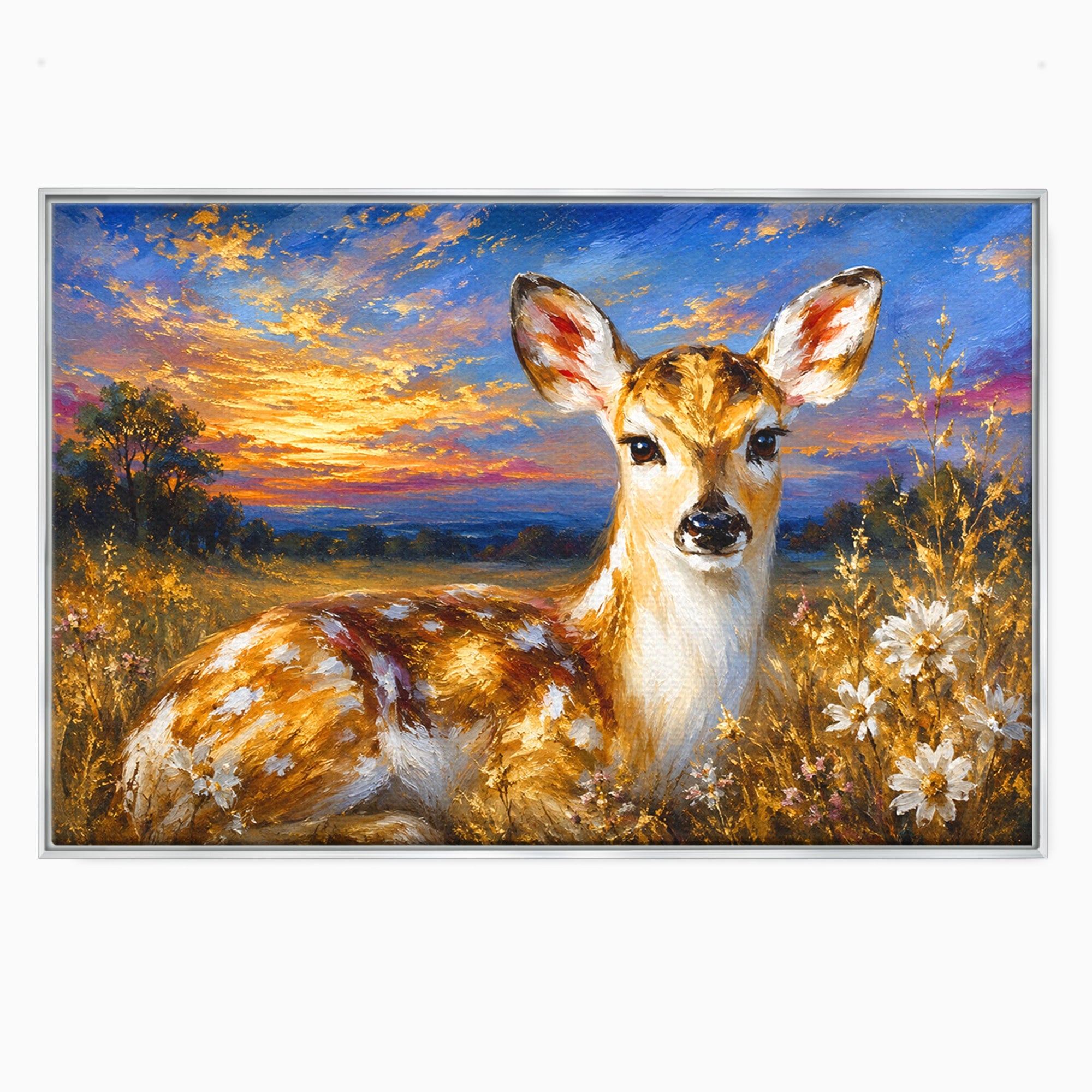 Tablou Canvas Premium LuxCanva® M1617, Caprioara La Apus, Caprioara, Apus, Natura, Peisaj, Living, Dormitor, Culori Vibrante