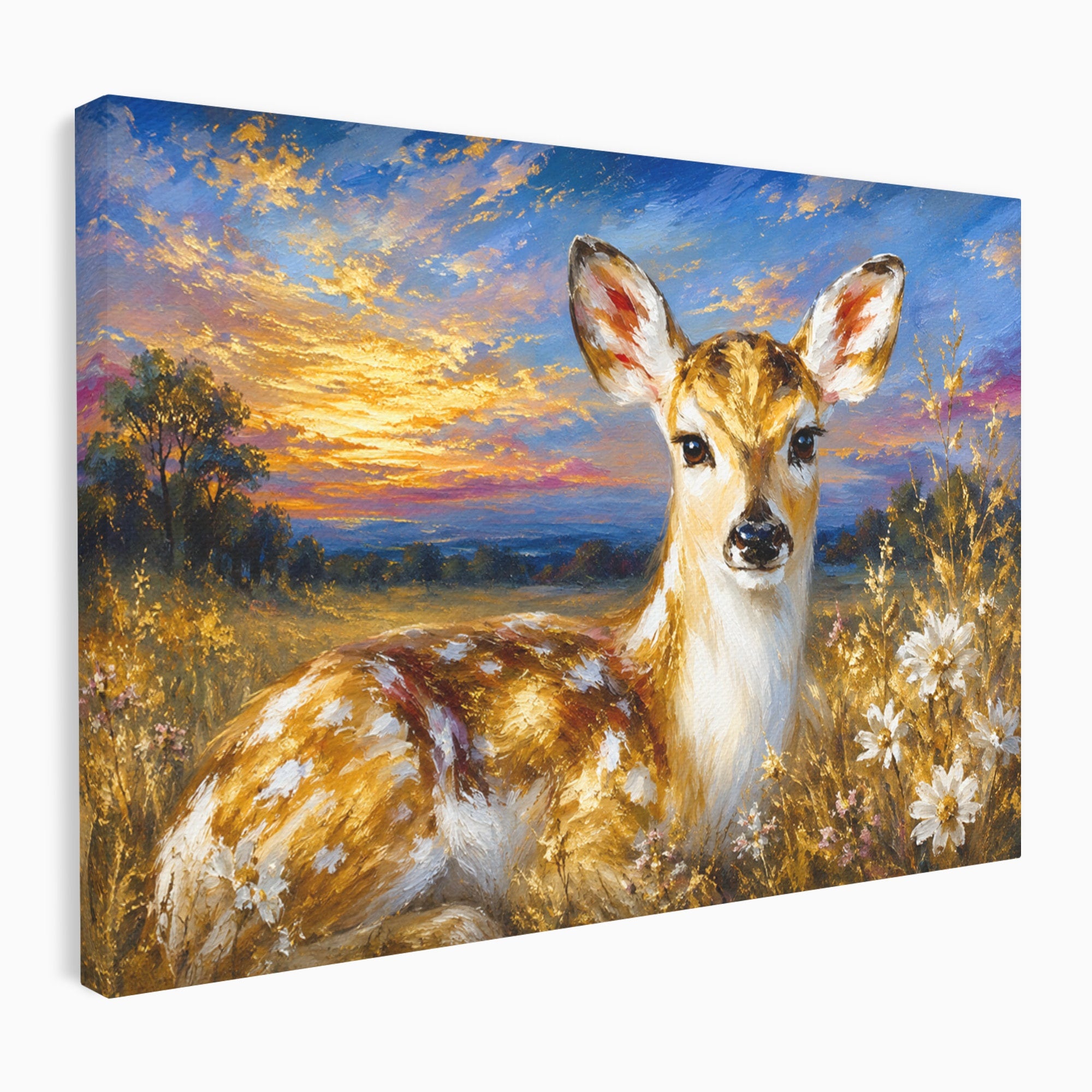 Tablou Canvas Premium LuxCanva® M1617, Caprioara La Apus, Caprioara, Apus, Natura, Peisaj, Living, Dormitor, Culori Vibrante