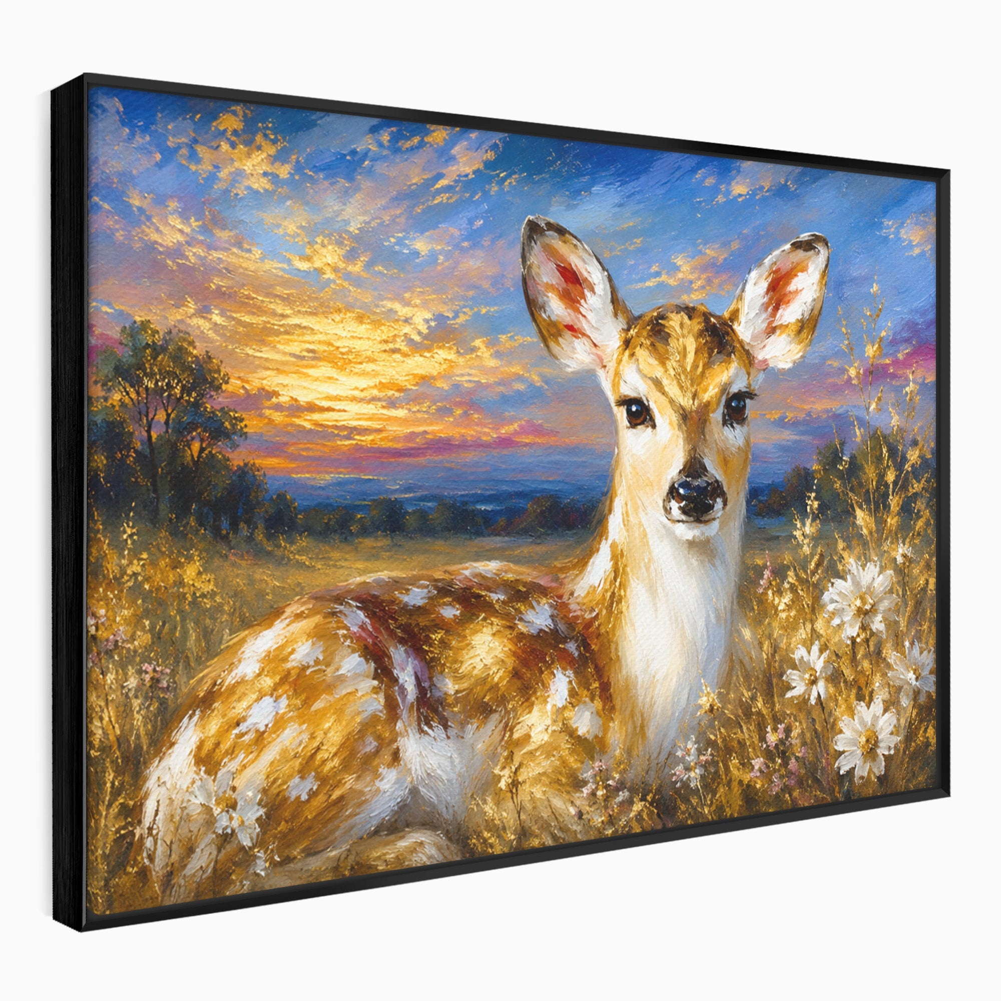 Tablou Canvas Premium LuxCanva® M1617, Caprioara La Apus, Caprioara, Apus, Natura, Peisaj, Living, Dormitor, Culori Vibrante