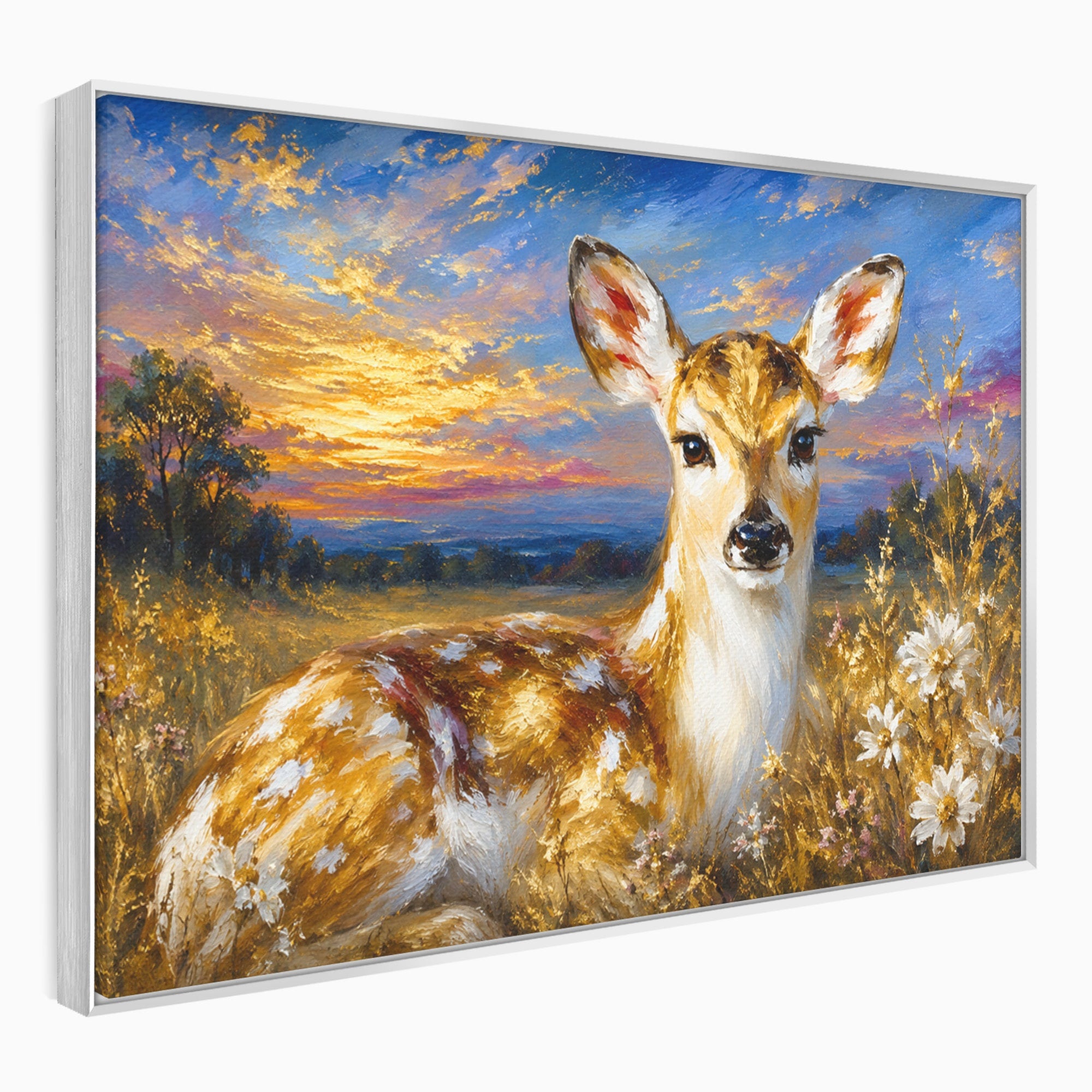 Tablou Canvas Premium LuxCanva® M1617, Caprioara La Apus, Caprioara, Apus, Natura, Peisaj, Living, Dormitor, Culori Vibrante