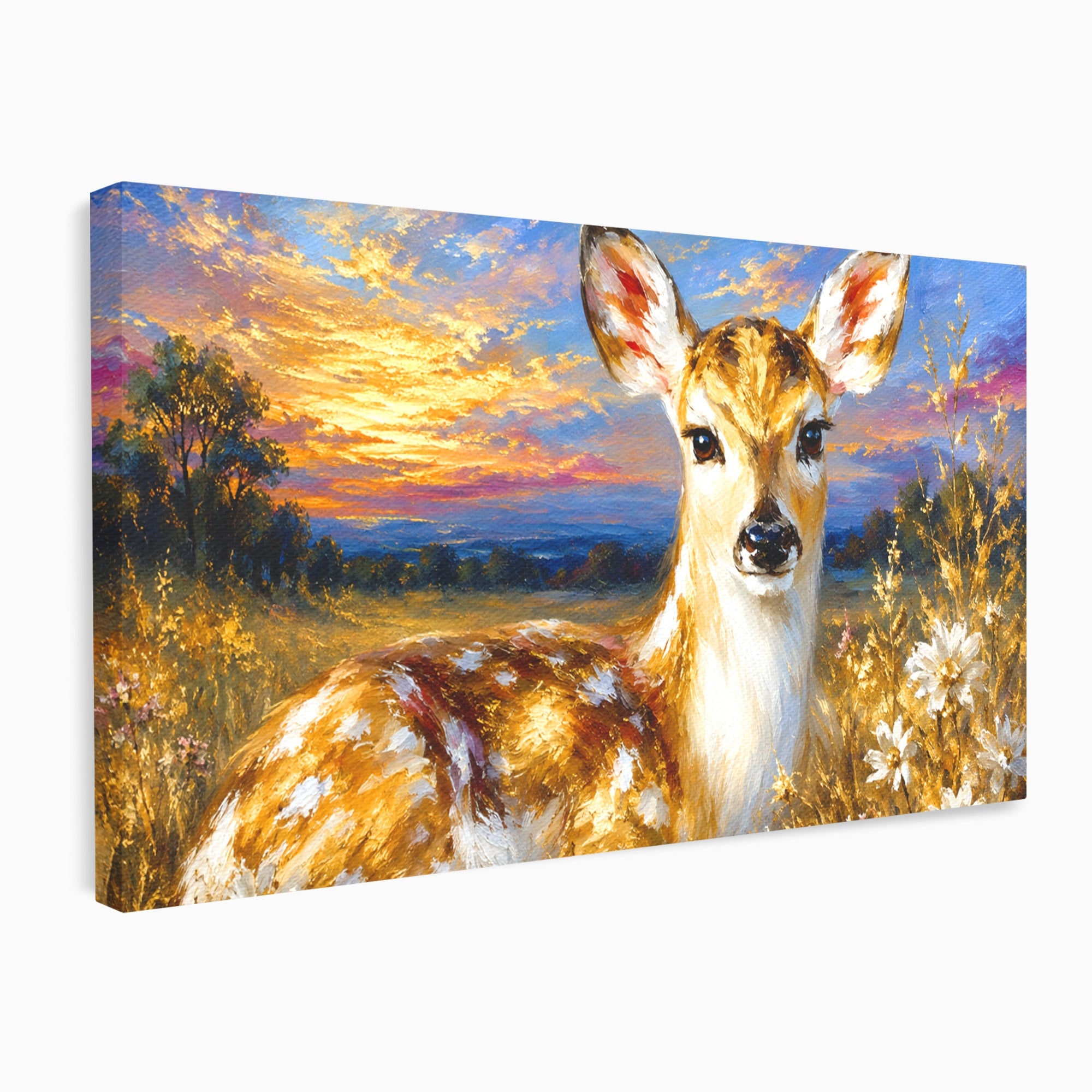 Tablou Canvas Premium LuxCanva® M1617, Caprioara La Apus, Caprioara, Apus, Natura, Peisaj, Living, Dormitor, Culori Vibrante
