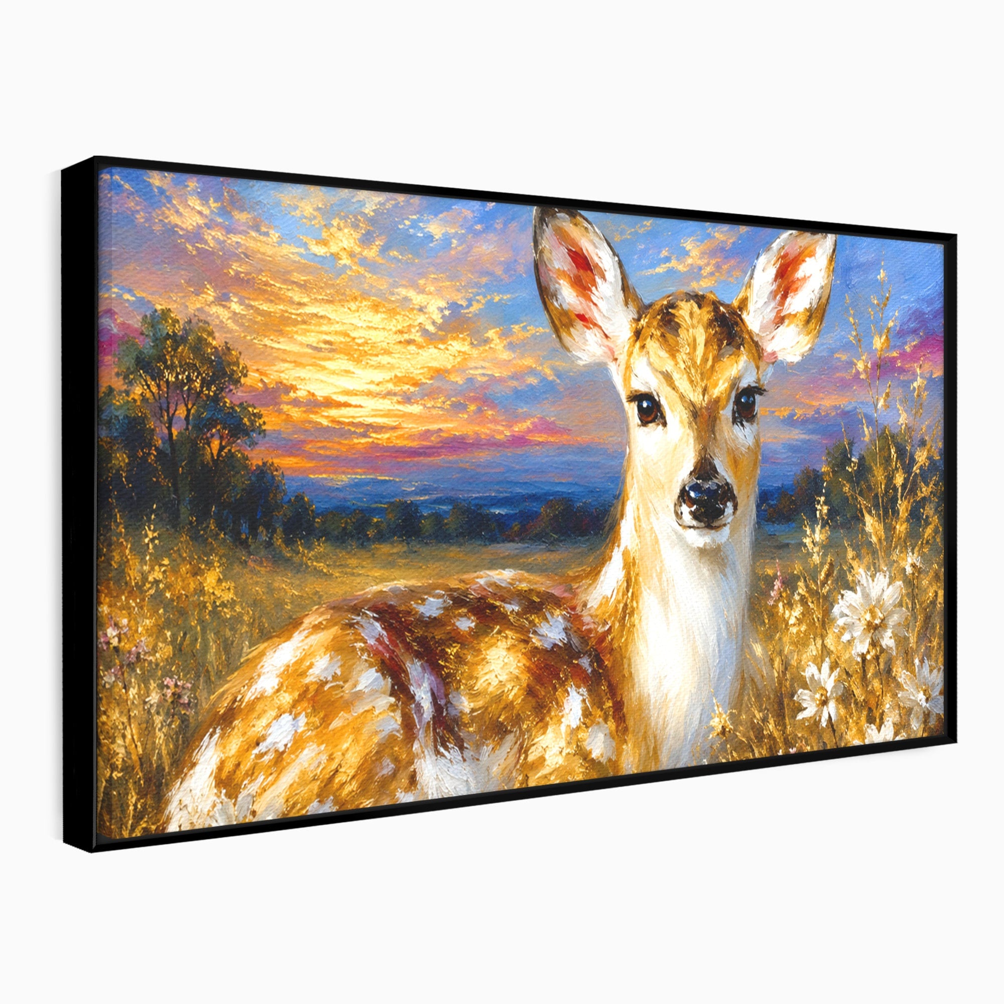 Tablou Canvas Premium LuxCanva® M1617, Caprioara La Apus, Caprioara, Apus, Natura, Peisaj, Living, Dormitor, Culori Vibrante
