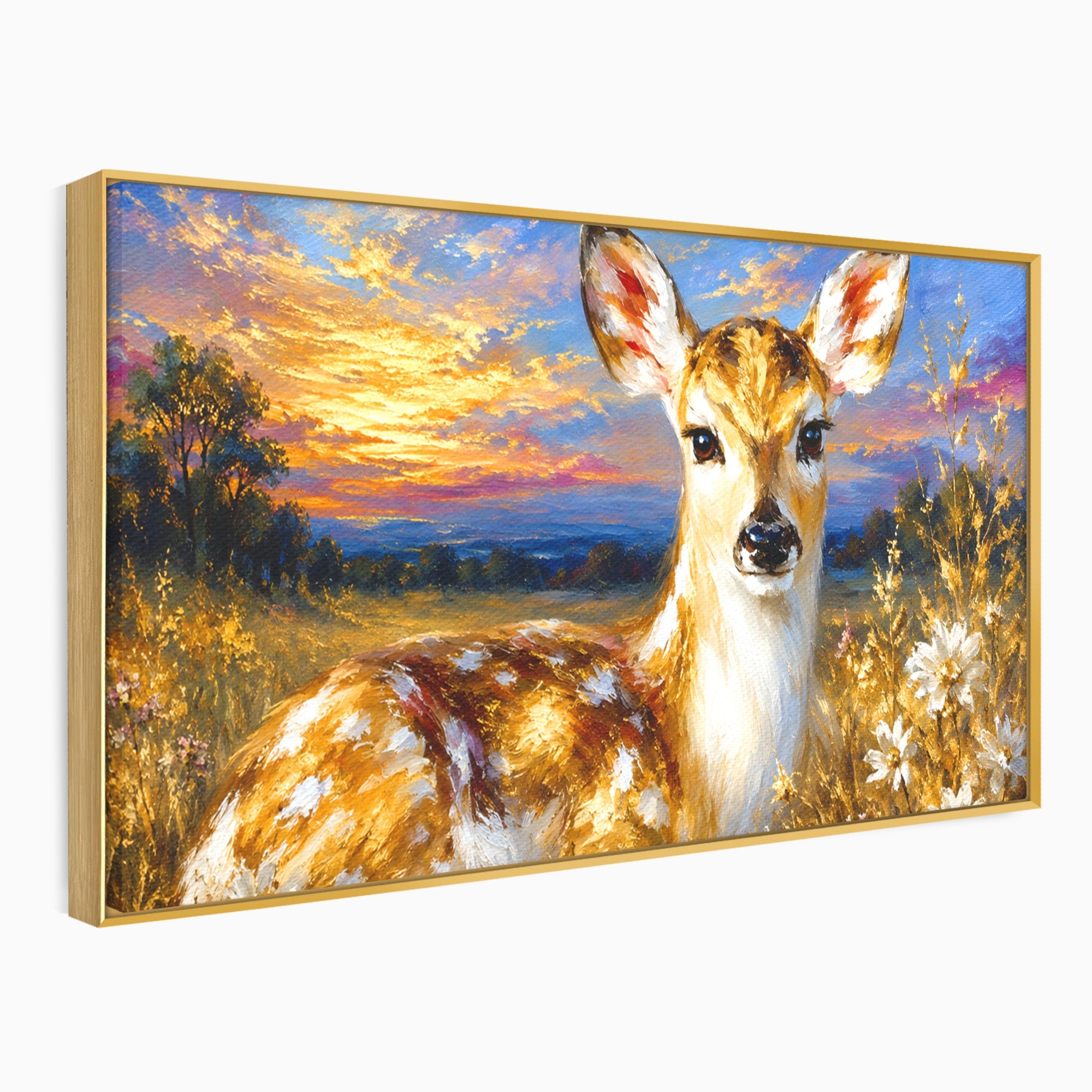 Tablou Canvas Premium LuxCanva® M1617, Caprioara La Apus, Caprioara, Apus, Natura, Peisaj, Living, Dormitor, Culori Vibrante