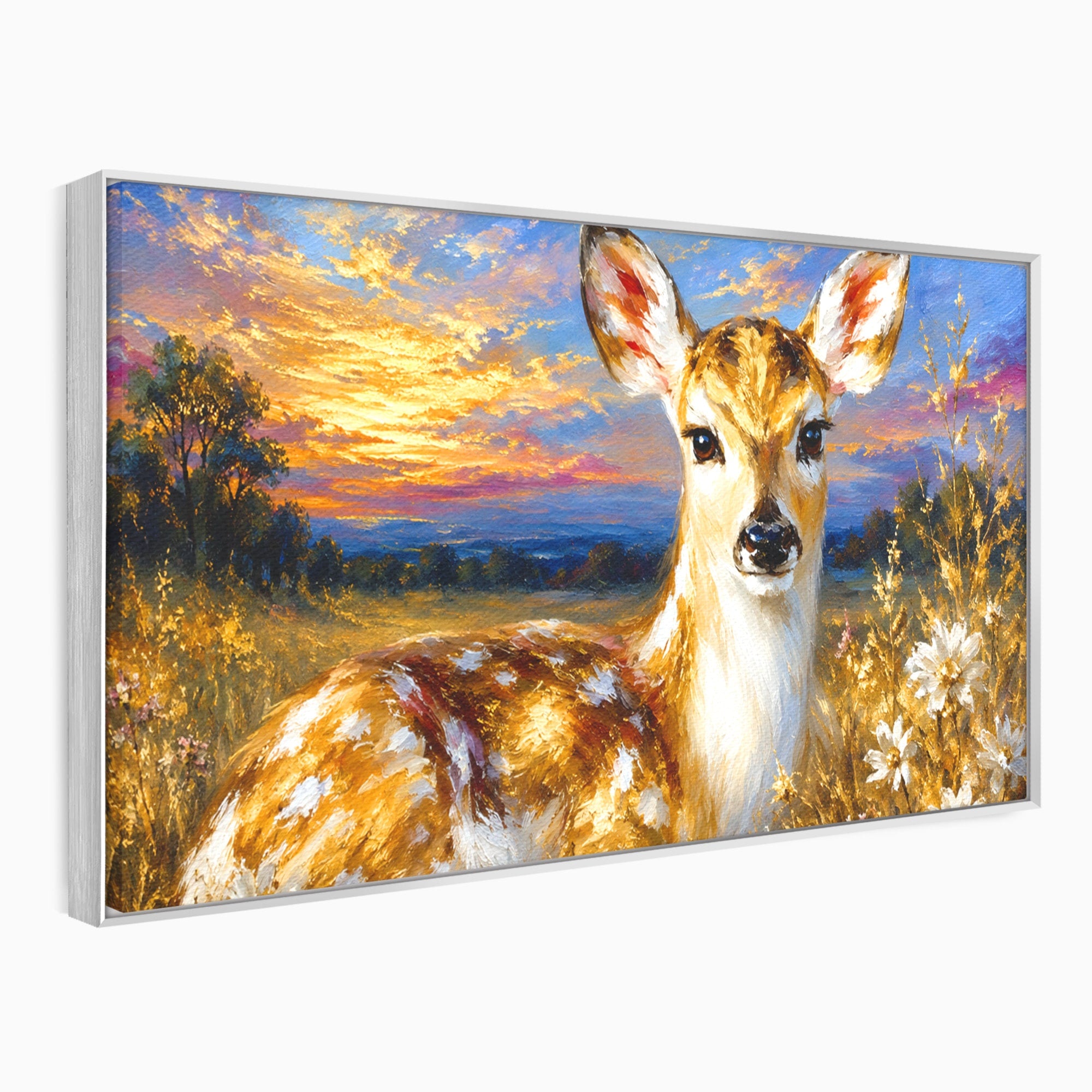 Tablou Canvas Premium LuxCanva® M1617, Caprioara La Apus, Caprioara, Apus, Natura, Peisaj, Living, Dormitor, Culori Vibrante