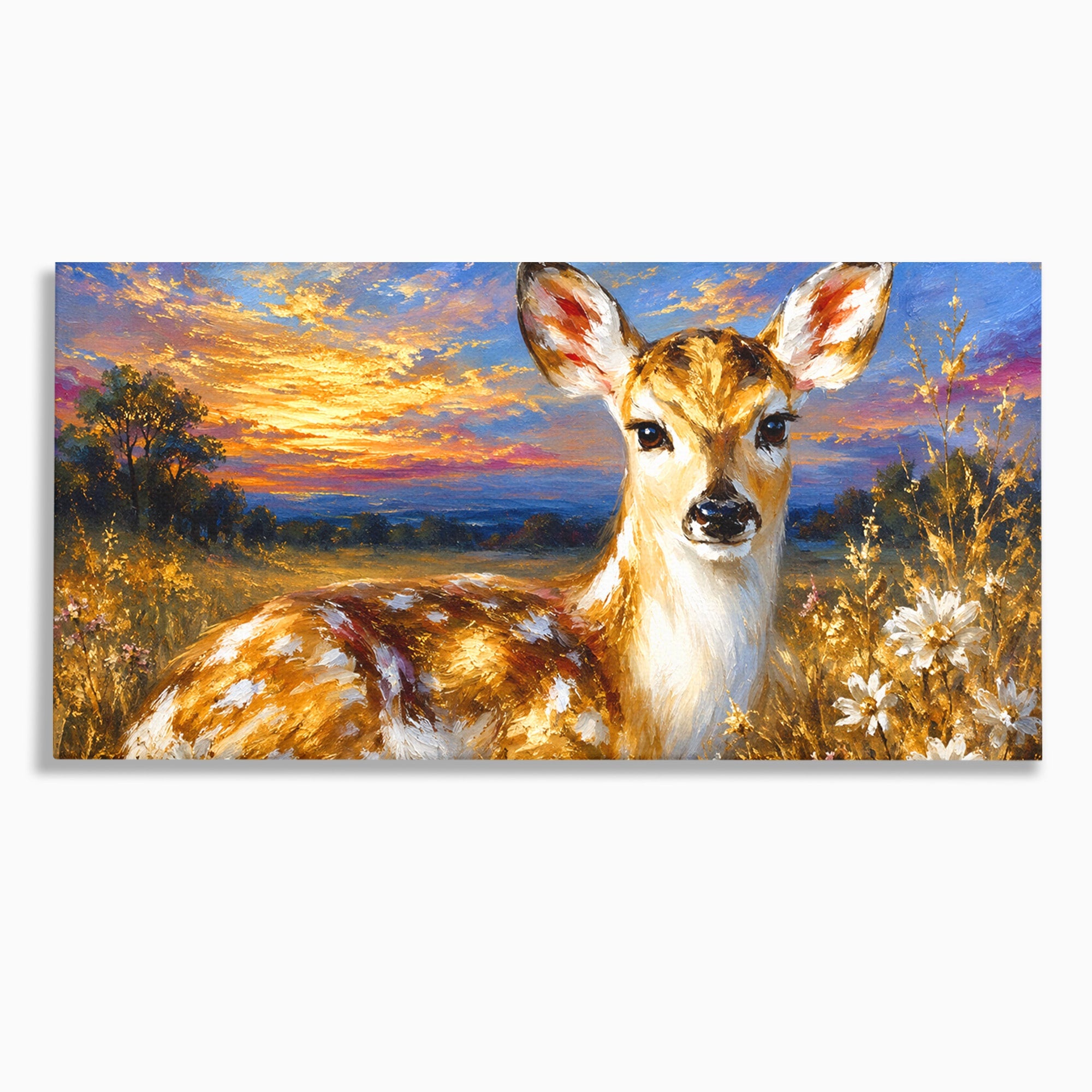 Tablou Canvas Premium LuxCanva® M1617, Caprioara La Apus, Caprioara, Apus, Natura, Peisaj, Living, Dormitor, Culori Vibrante
