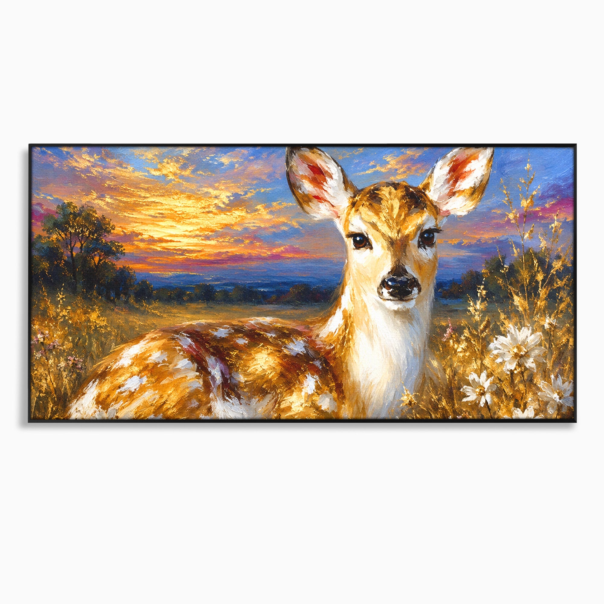 Tablou Canvas Premium LuxCanva® M1617, Caprioara La Apus, Caprioara, Apus, Natura, Peisaj, Living, Dormitor, Culori Vibrante
