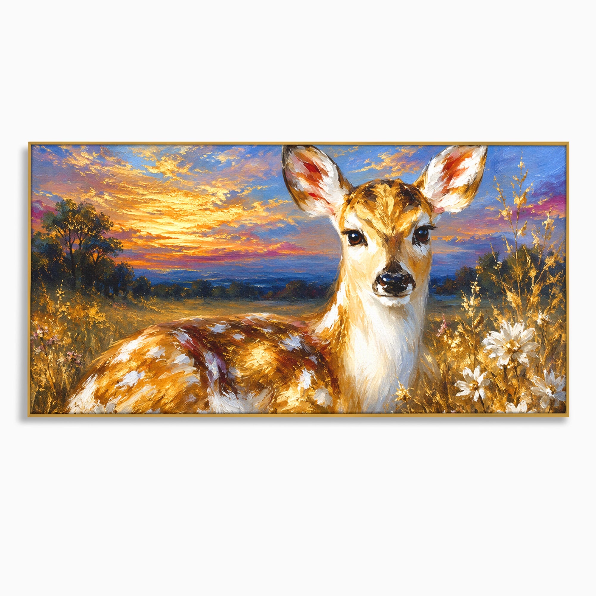 Tablou Canvas Premium LuxCanva® M1617, Caprioara La Apus, Caprioara, Apus, Natura, Peisaj, Living, Dormitor, Culori Vibrante