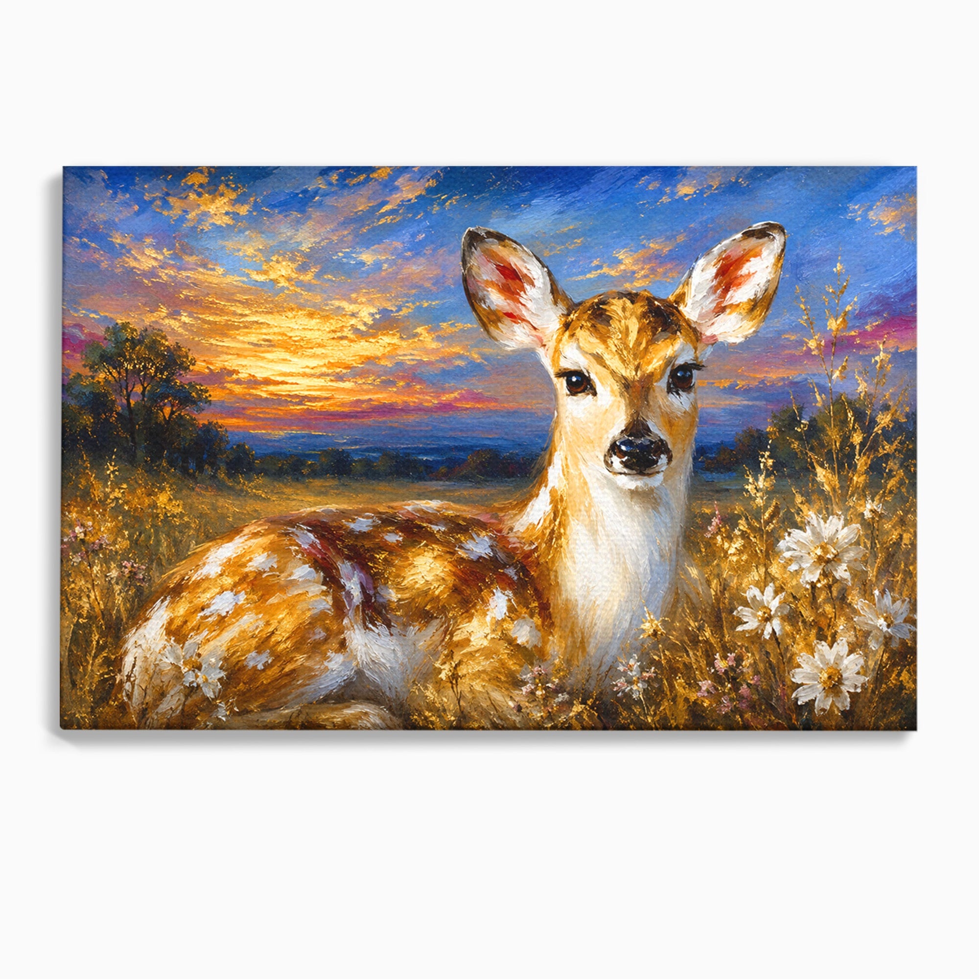 Tablou Canvas Premium LuxCanva® M1617, Caprioara La Apus, Caprioara, Apus, Natura, Peisaj, Living, Dormitor, Culori Vibrante