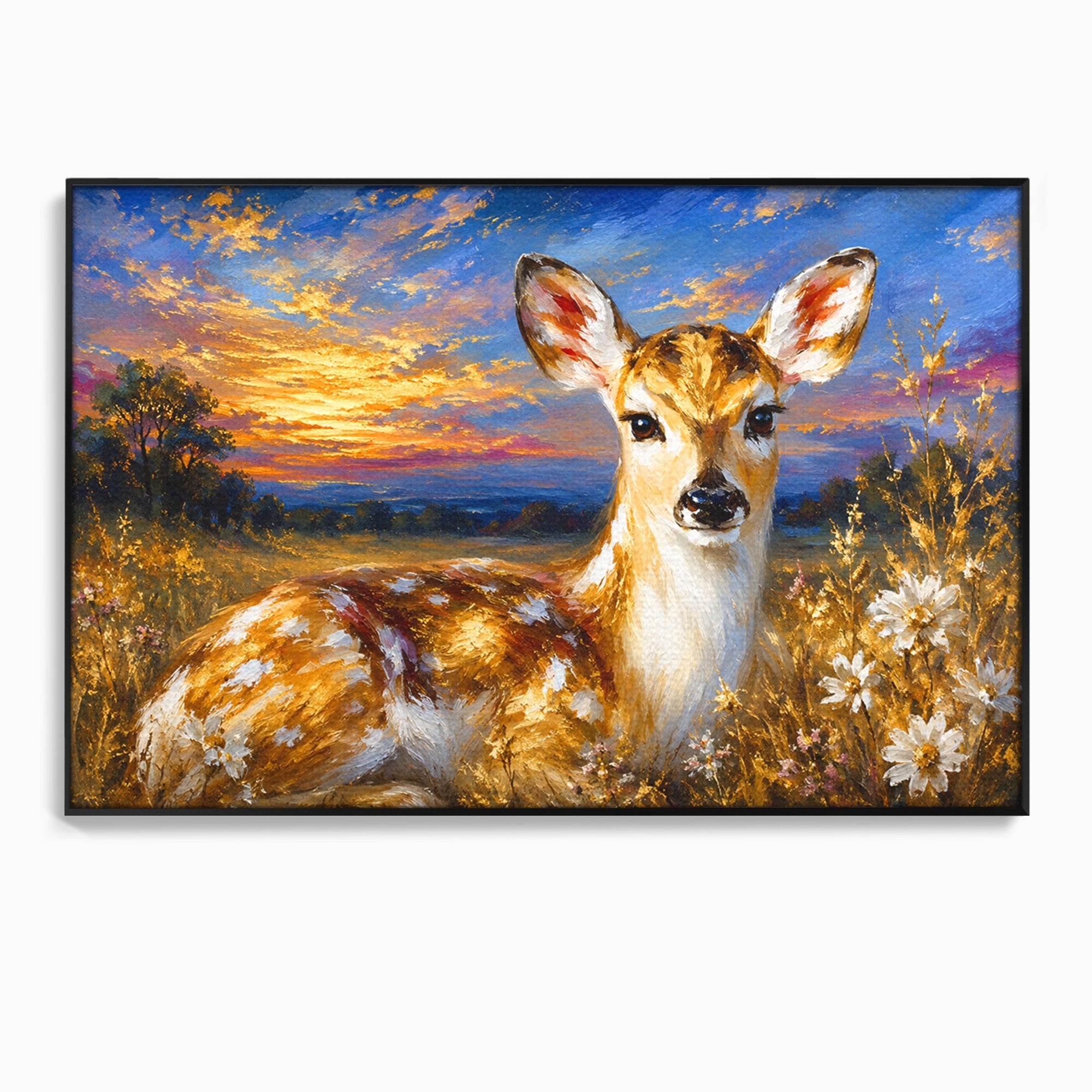 Tablou Canvas Premium LuxCanva® M1617, Caprioara La Apus, Caprioara, Apus, Natura, Peisaj, Living, Dormitor, Culori Vibrante