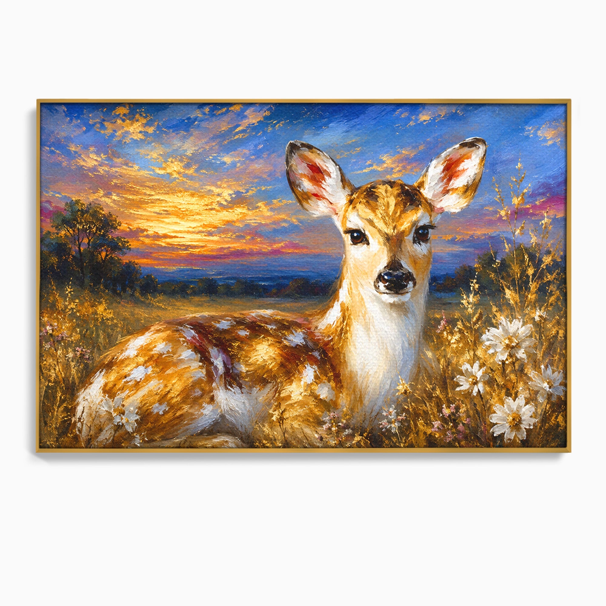 Tablou Canvas Premium LuxCanva® M1617, Caprioara La Apus, Caprioara, Apus, Natura, Peisaj, Living, Dormitor, Culori Vibrante