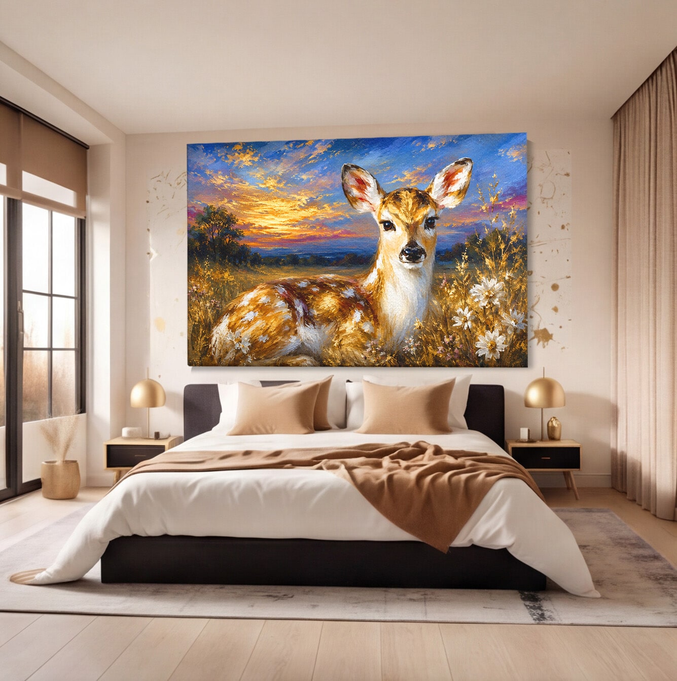 Tablou Canvas Premium LuxCanva® M1617, Caprioara La Apus, Caprioara, Apus, Natura, Peisaj, Living, Dormitor, Culori Vibrante