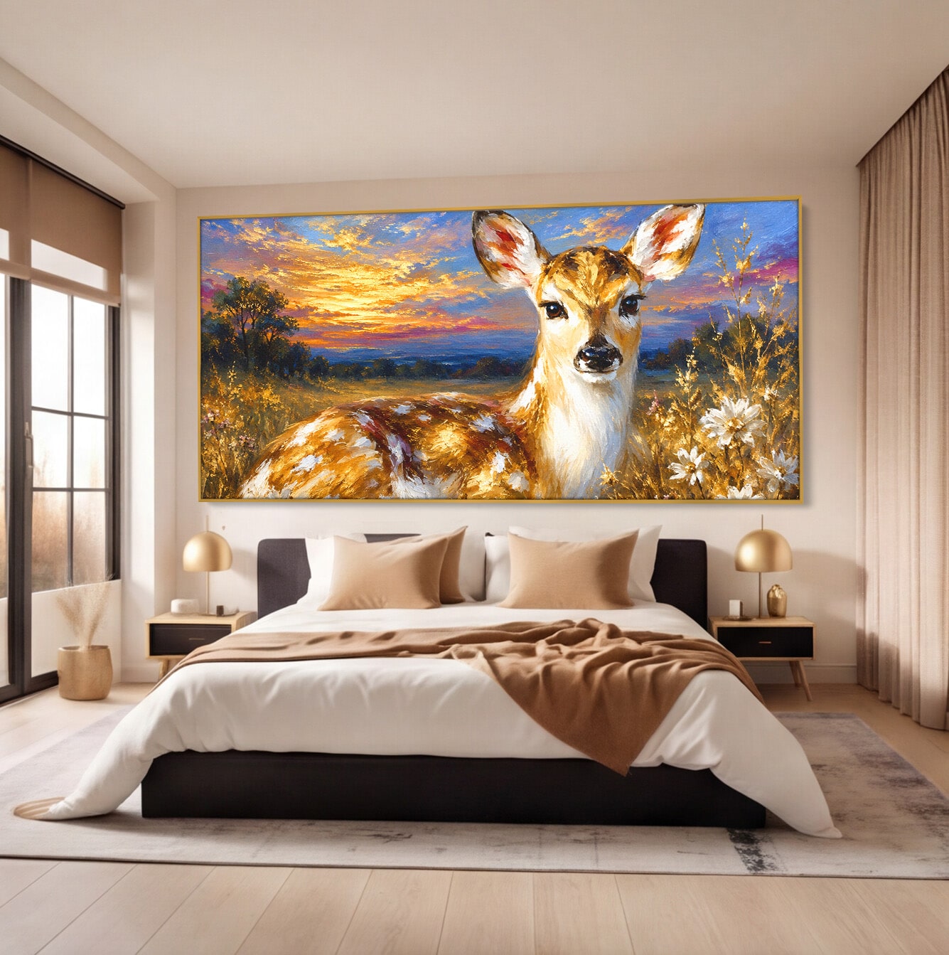 Tablou Canvas Premium LuxCanva® M1617, Caprioara La Apus, Caprioara, Apus, Natura, Peisaj, Living, Dormitor, Culori Vibrante